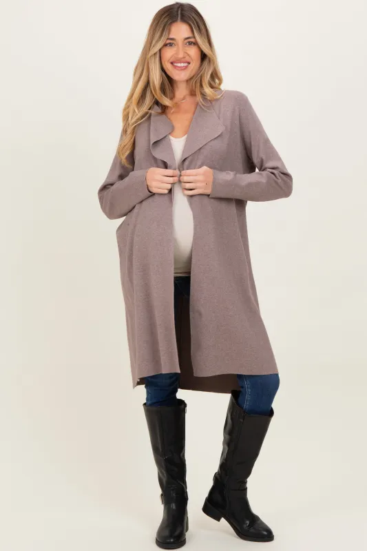 Mocha Knit Open Front Long Maternity Cardigan sold by Pinkblush