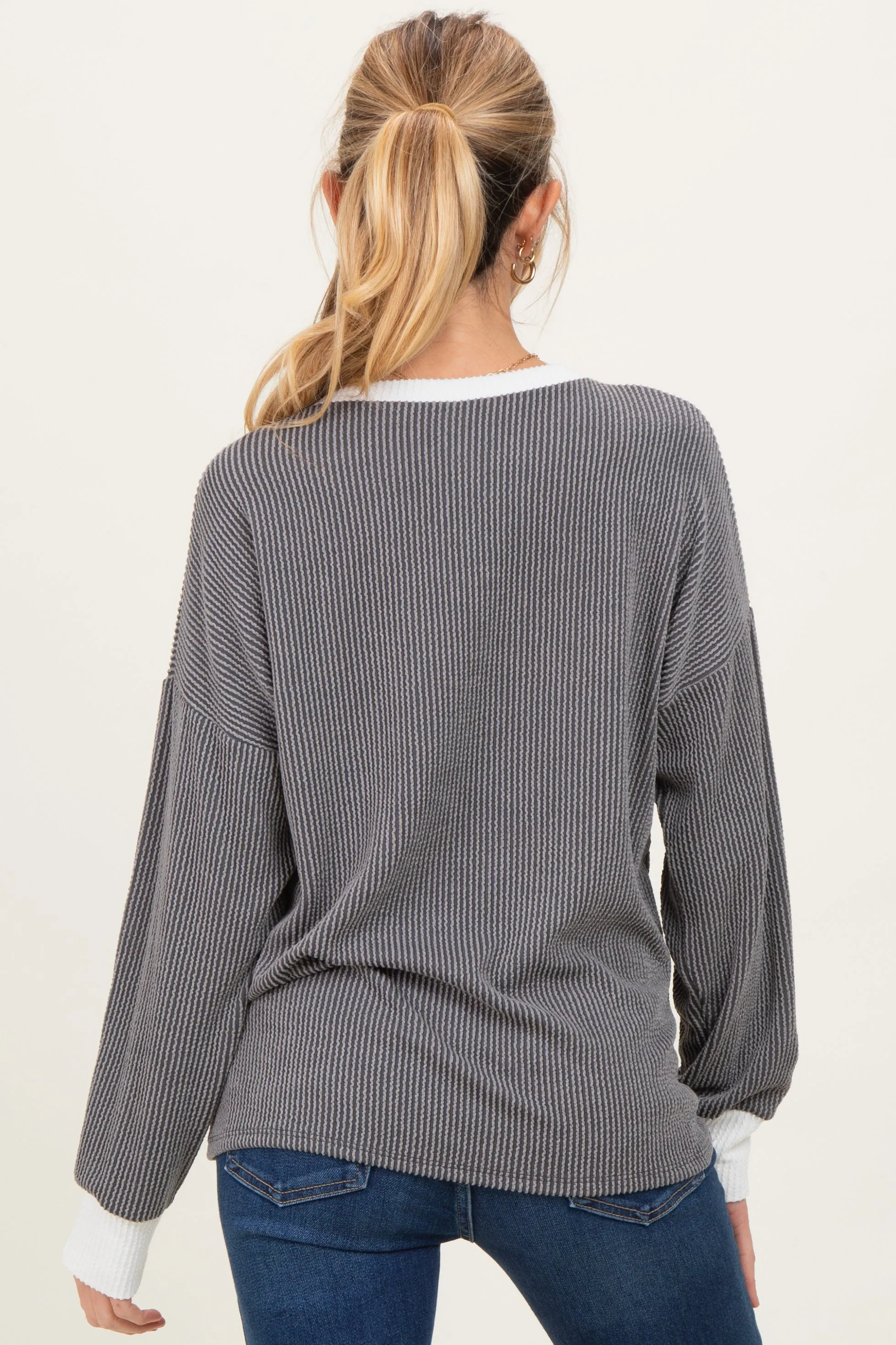 Charcoal Textured Rib Relaxed Fit Maternity Pullover Top sold by Pinkblush product image thumbnail 4