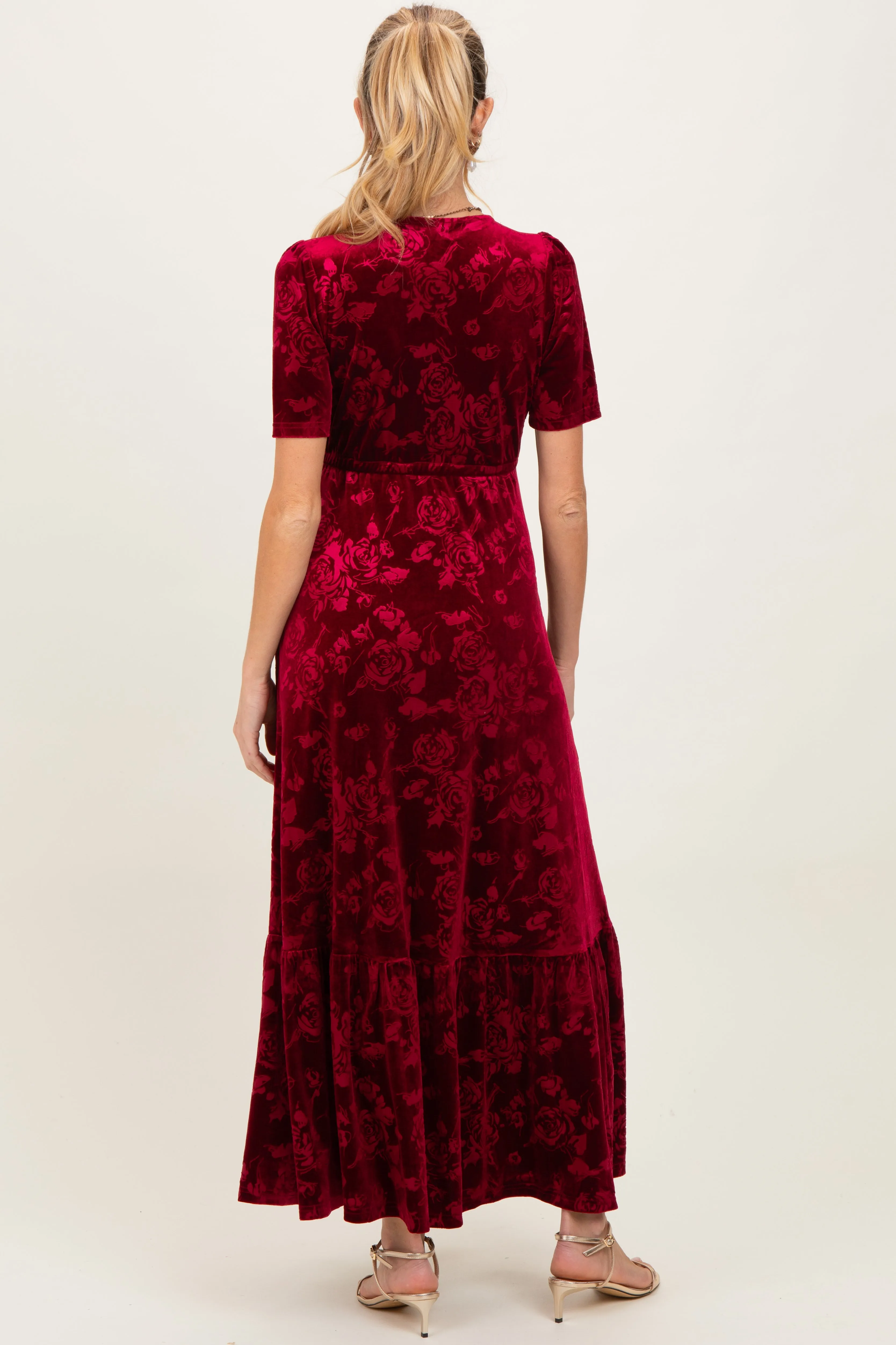 Burgundy Velvet Floral Button Down Maternity Maxi Dress sold by Pinkblush product image thumbnail 4