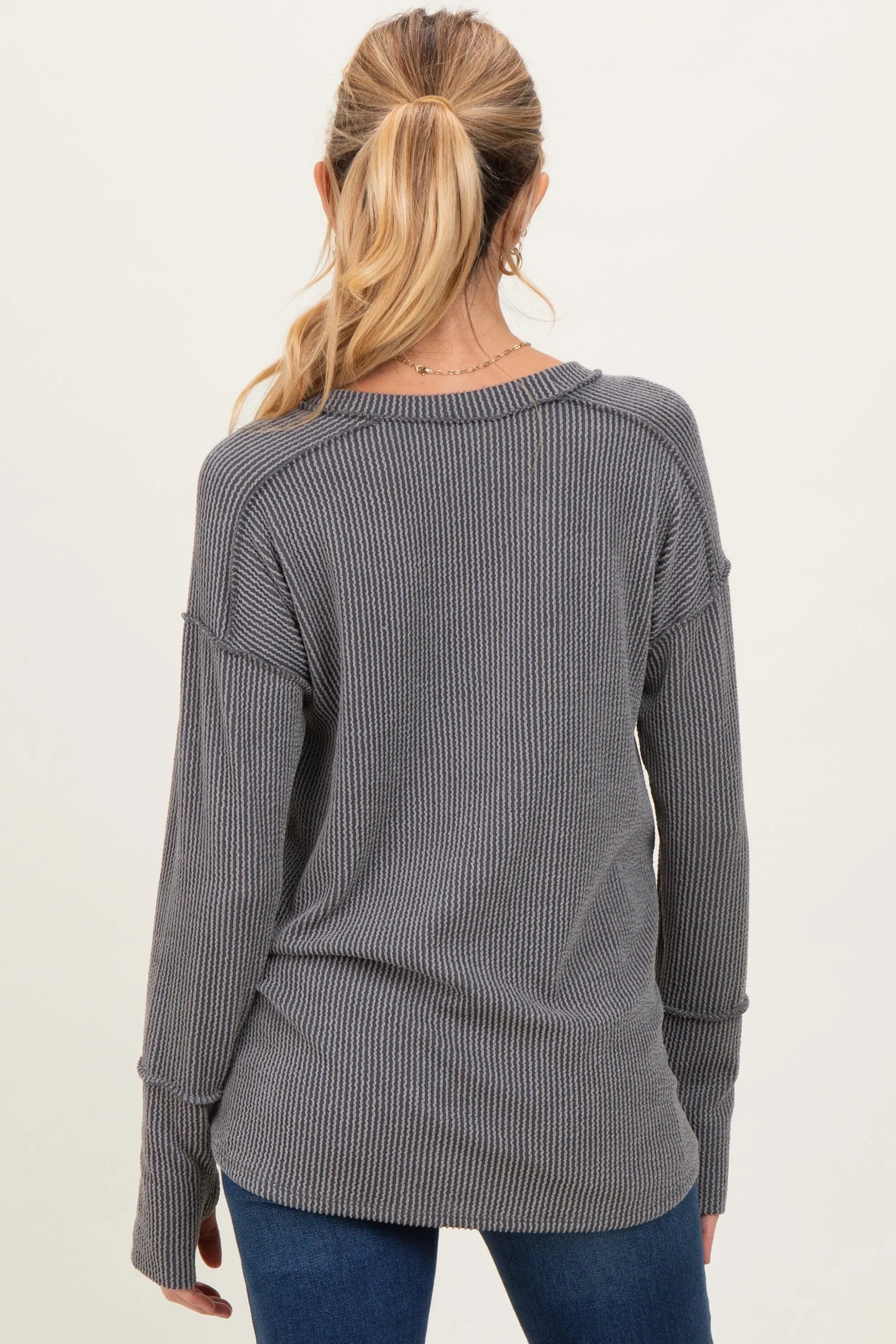 Charcoal Textured Rib Thumb Hole Maternity Long Sleeve Top sold by Pinkblush product image thumbnail 4