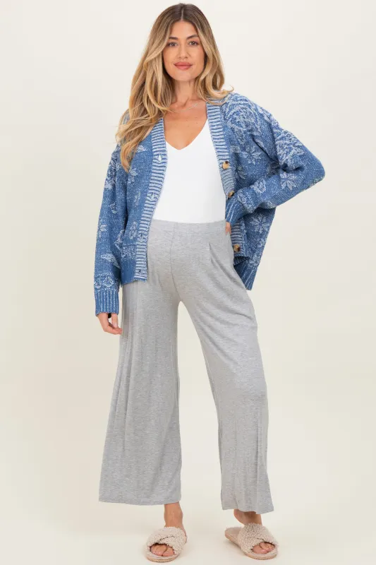 Heather Grey Wide Leg Ankle Maternity Lounge Pants sold by Pinkblush