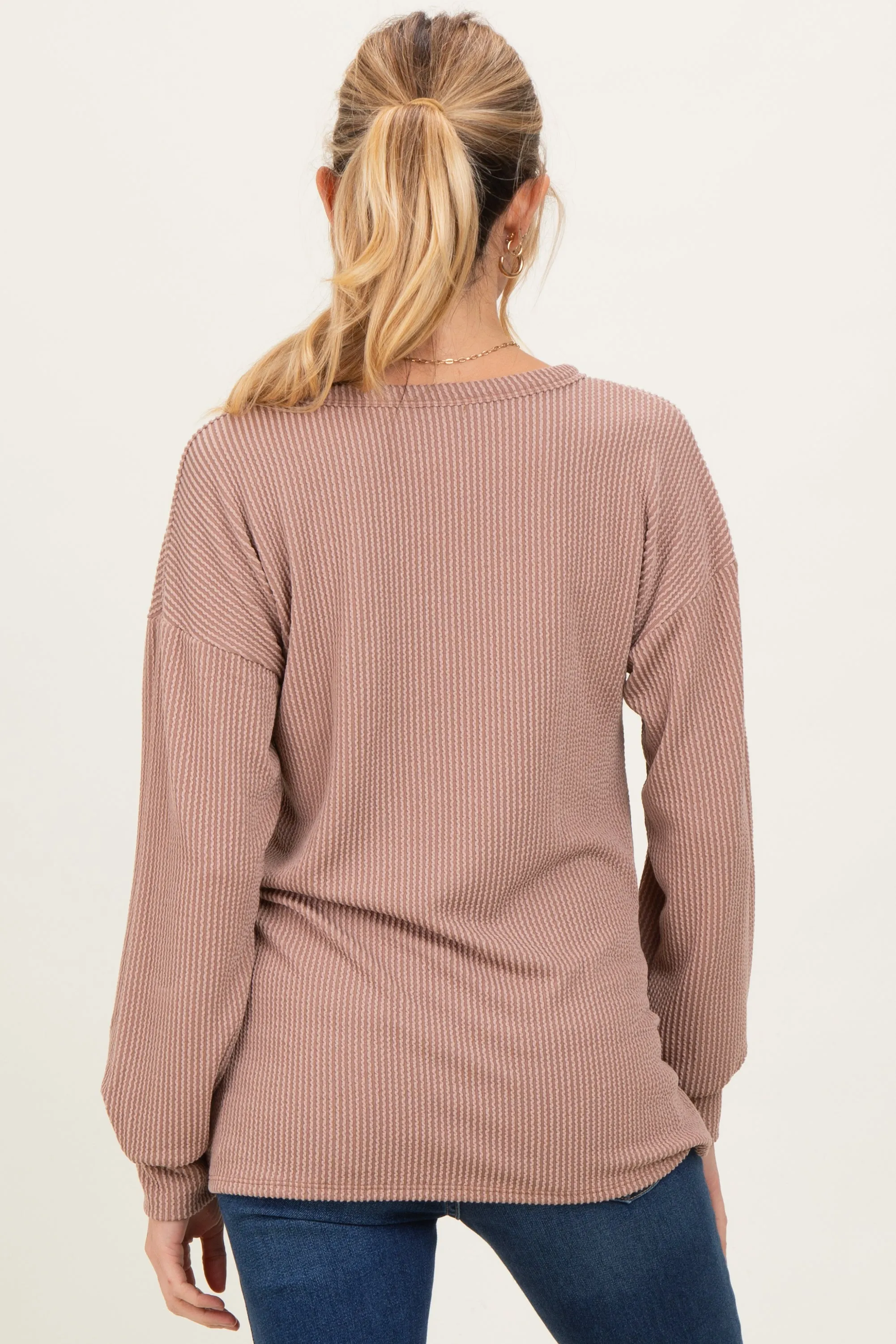 Taupe Puff Sleeve Solid Ribbed Maternity Top sold by Pinkblush product image thumbnail 4