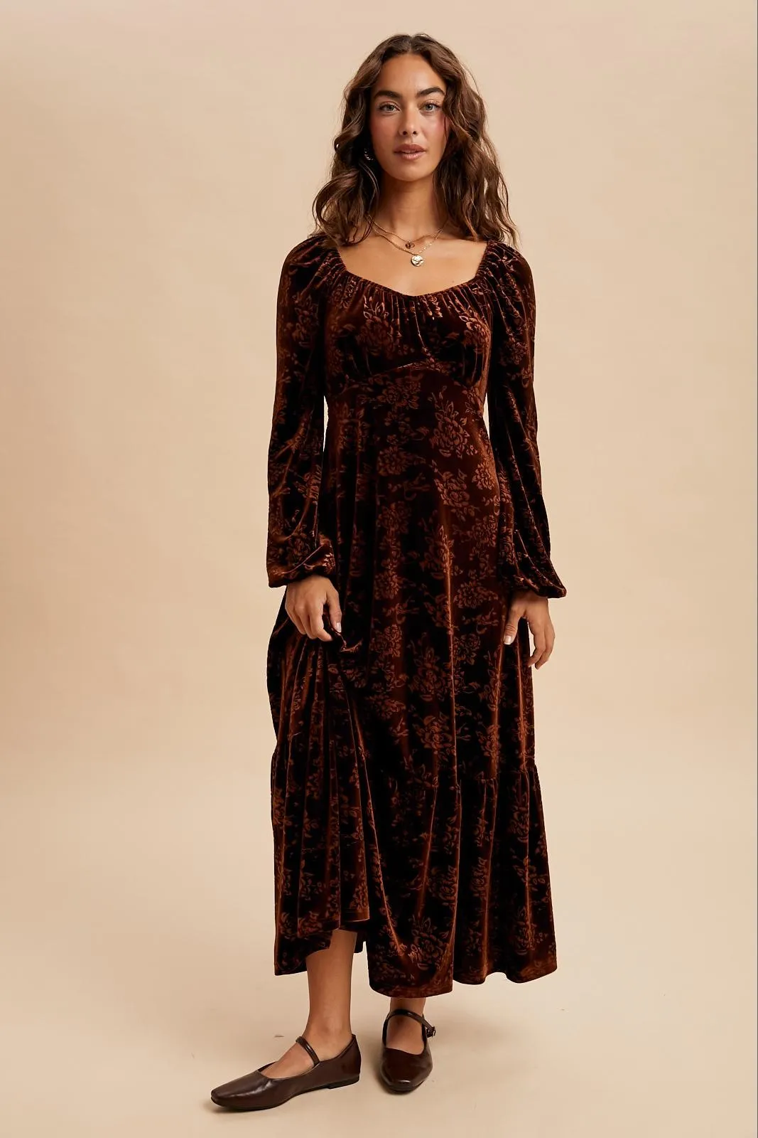 Brown Velvet Jacquard Floral Maternity Maxi Dress sold by Pinkblush product image thumbnail 5