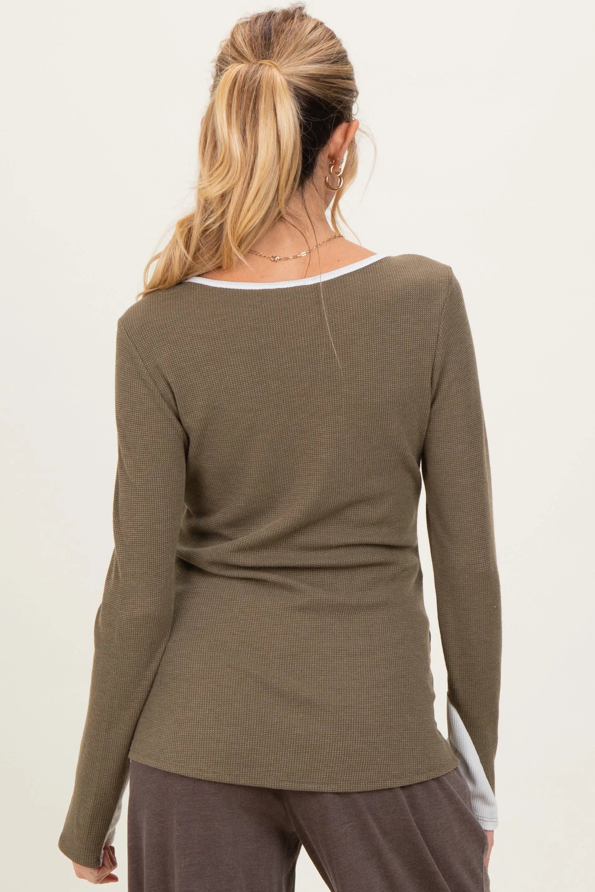 Olive Colorblock Snap Button Maternity Henley sold by Pinkblush product image thumbnail 4