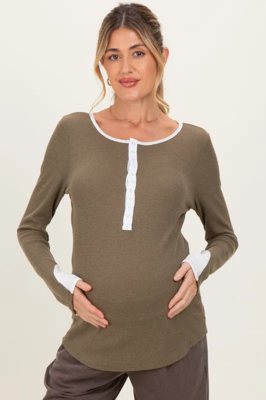 Olive Colorblock Snap Button Maternity Henley sold by Pinkblush