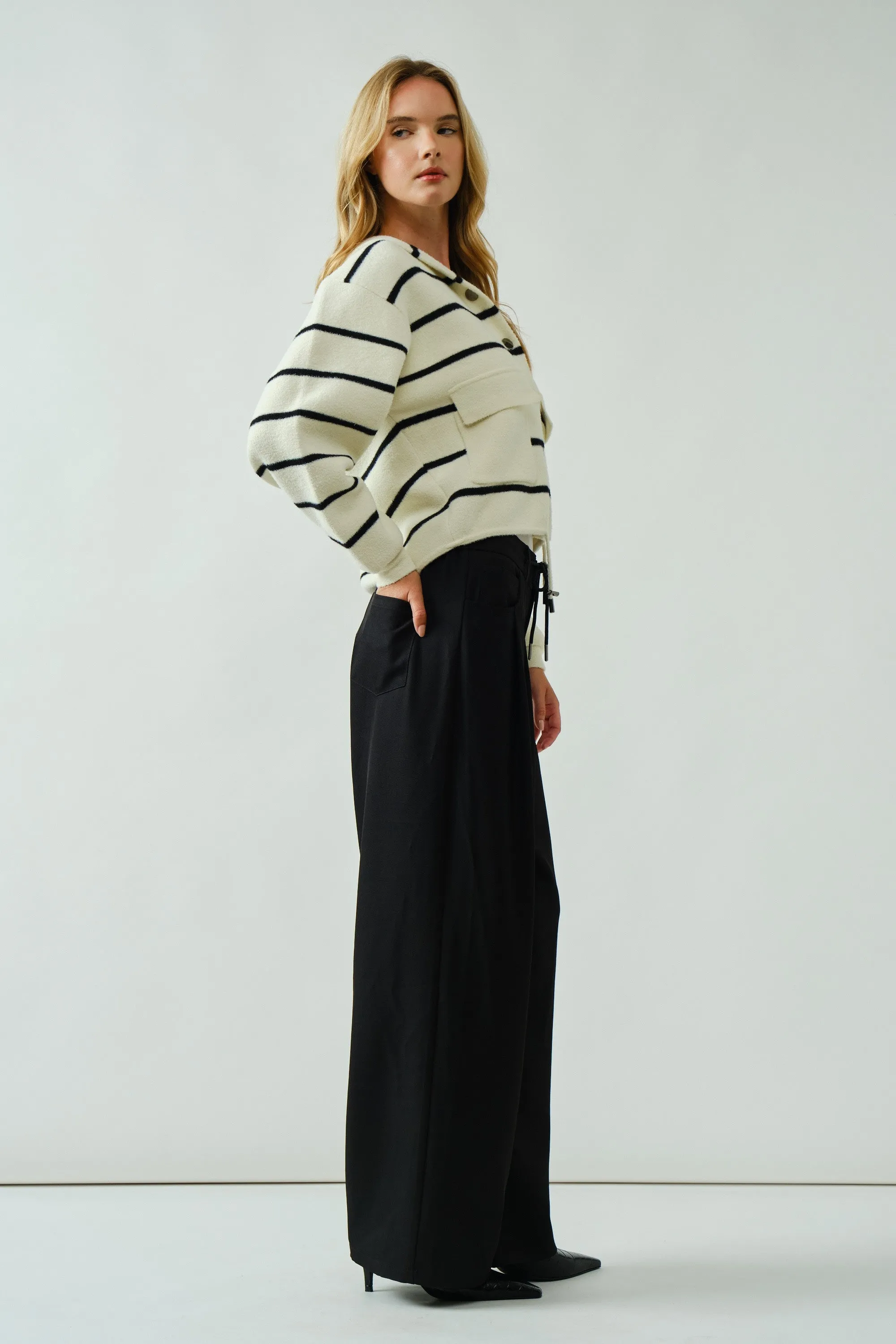 Black Drawstring Pleated Wide Leg Trousers sold by Pinkblush product image thumbnail 2