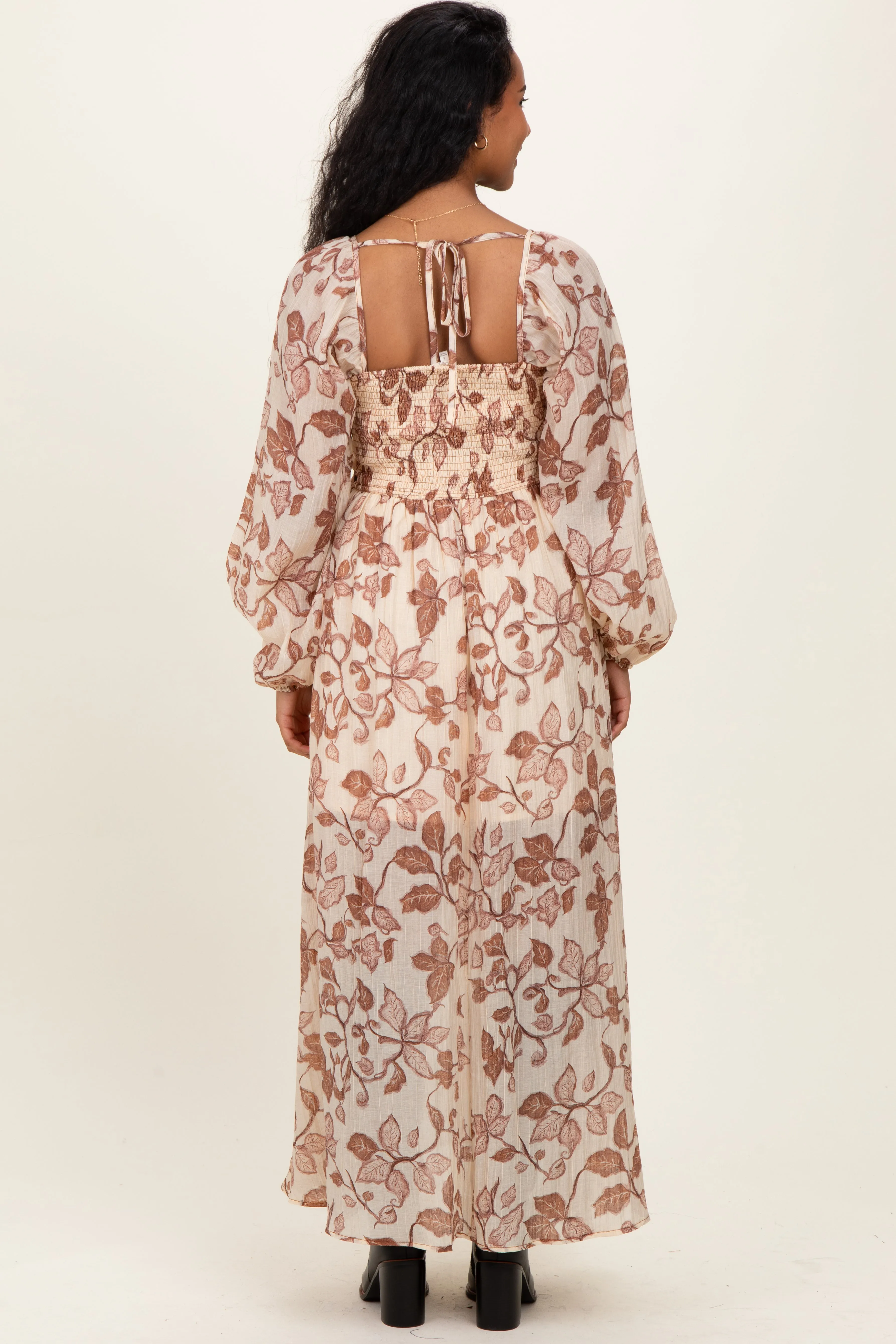 Cream Floral V-Neck Velvet Trim Maternity Maxi Dress sold by Pinkblush product image thumbnail 4