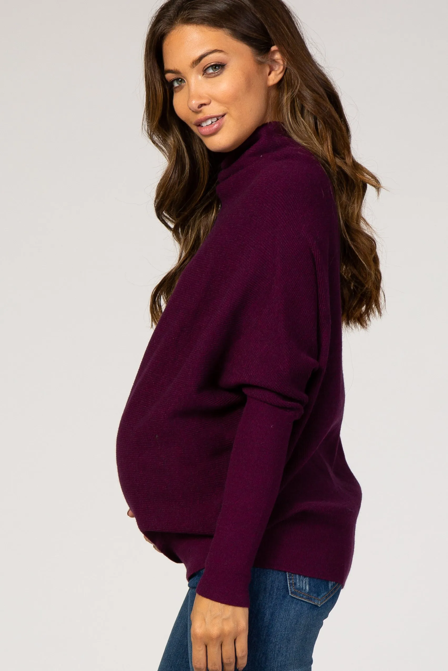 Purple Funnel Neck Dolman Sleeve Maternity Sweater sold by Pinkblush product image thumbnail 2