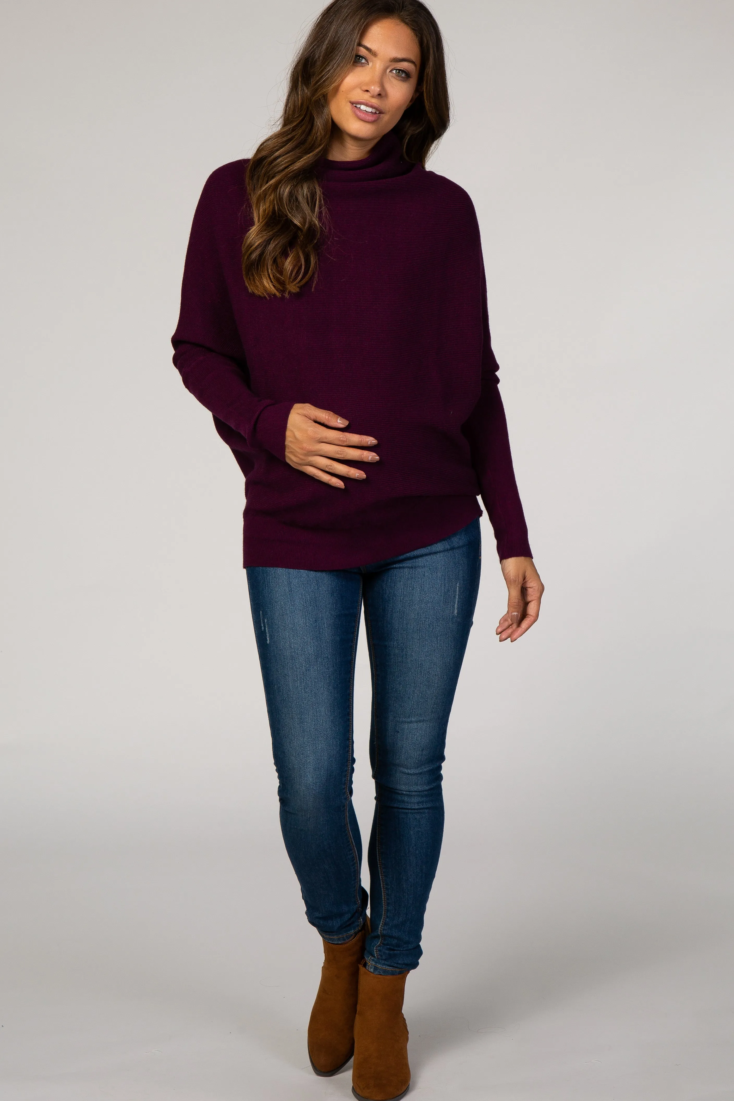 Purple Funnel Neck Dolman Sleeve Maternity Sweater sold by Pinkblush product image thumbnail 4