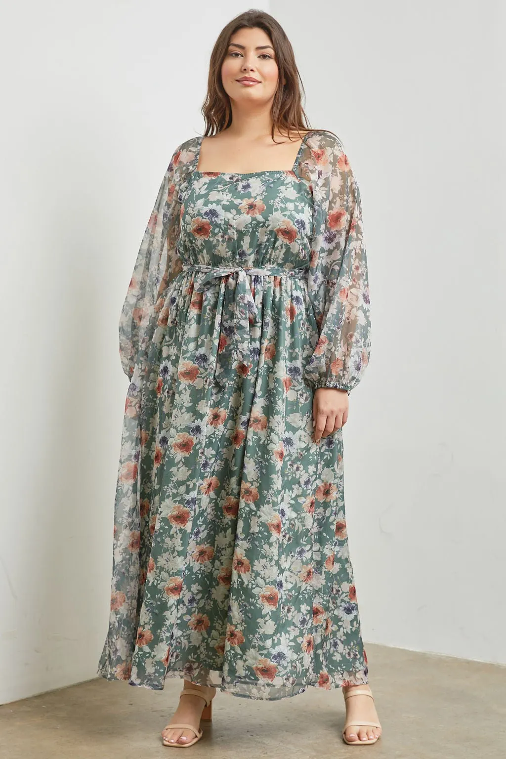 Light Olive Floral Long Sleeve Maternity Plus Maxi Dress sold by Pinkblush product image thumbnail 5