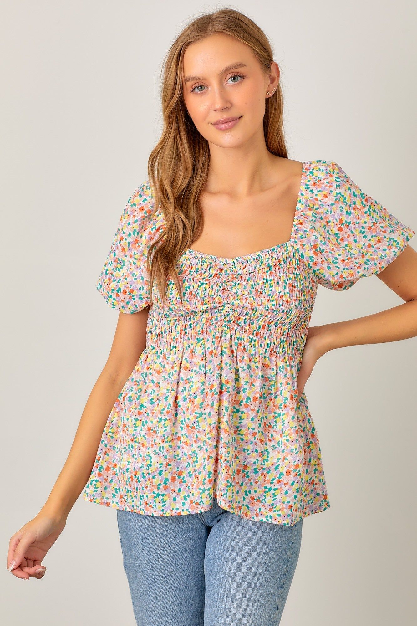 Multi Floral Sweetheart Top sold by Pinkblush