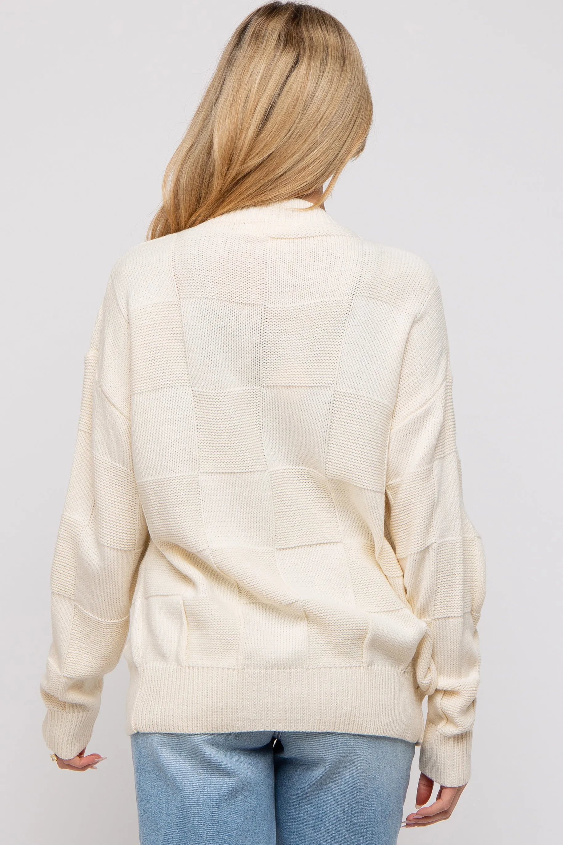 Cream Checkered Knit Button Front Maternity Cardigan sold by Pinkblush product image thumbnail 4
