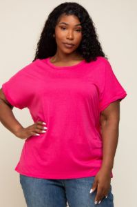 Fuchsia Short Sleeve Plus Top sold by Pinkblush