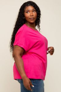 Fuchsia Short Sleeve Plus Top sold by Pinkblush