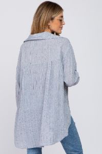 Grey Striped Button Up Maternity Top sold by Pinkblush