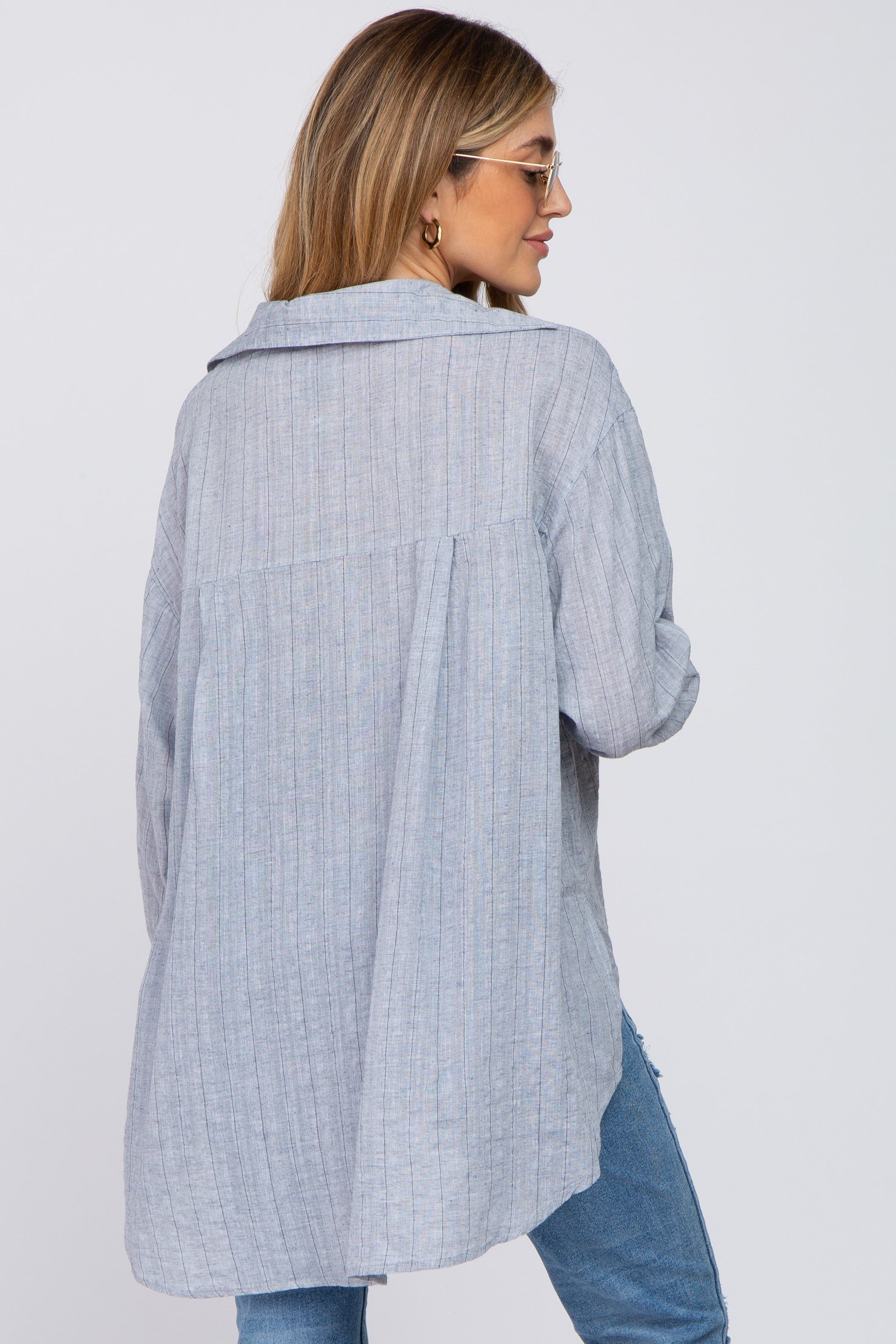 Grey Striped Button Up Maternity Top sold by Pinkblush product image thumbnail 3