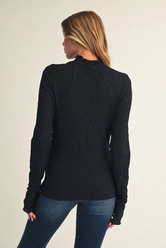 Black Thumbhole Sleeves Mock Neck Lace Top sold by Pinkblush product image thumbnail 3