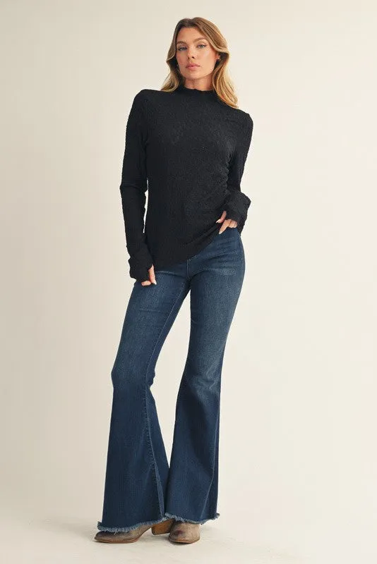 Black Thumbhole Sleeves Mock Neck Lace Top sold by Pinkblush product image thumbnail 4