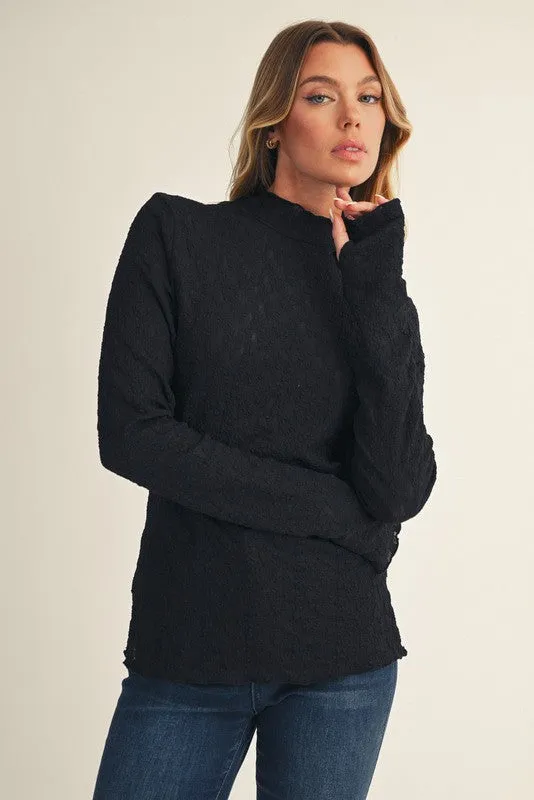Black Thumbhole Sleeves Mock Neck Lace Top sold by Pinkblush product image thumbnail 2