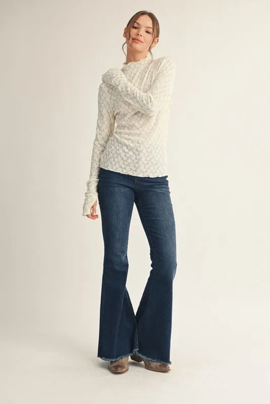Ivory Thumbhole Sleeves Mock Neck Lace Top sold by Pinkblush product image thumbnail 5