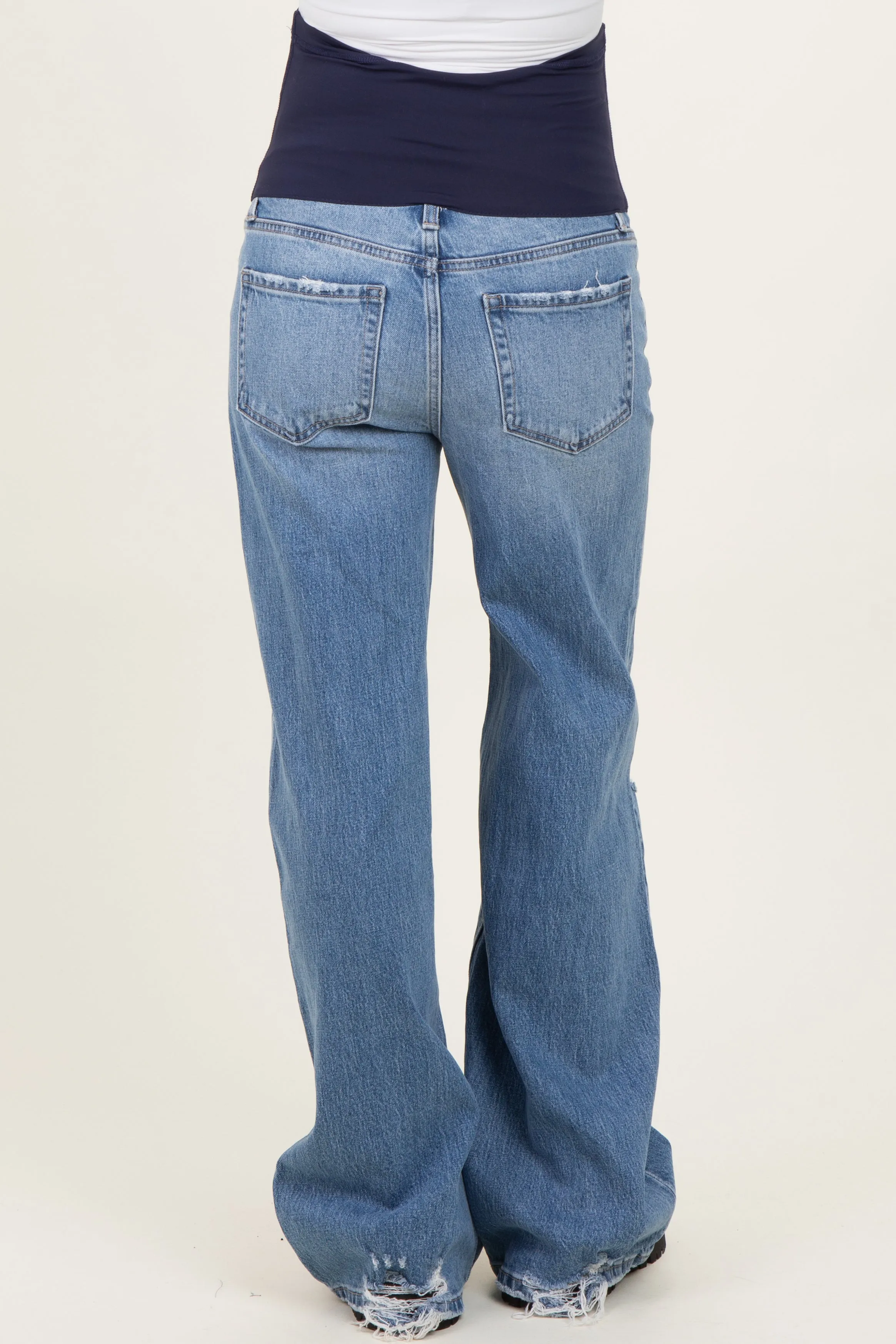 Blue High Rise Distressed Wide Leg Maternity Jeans sold by Pinkblush product image thumbnail 4