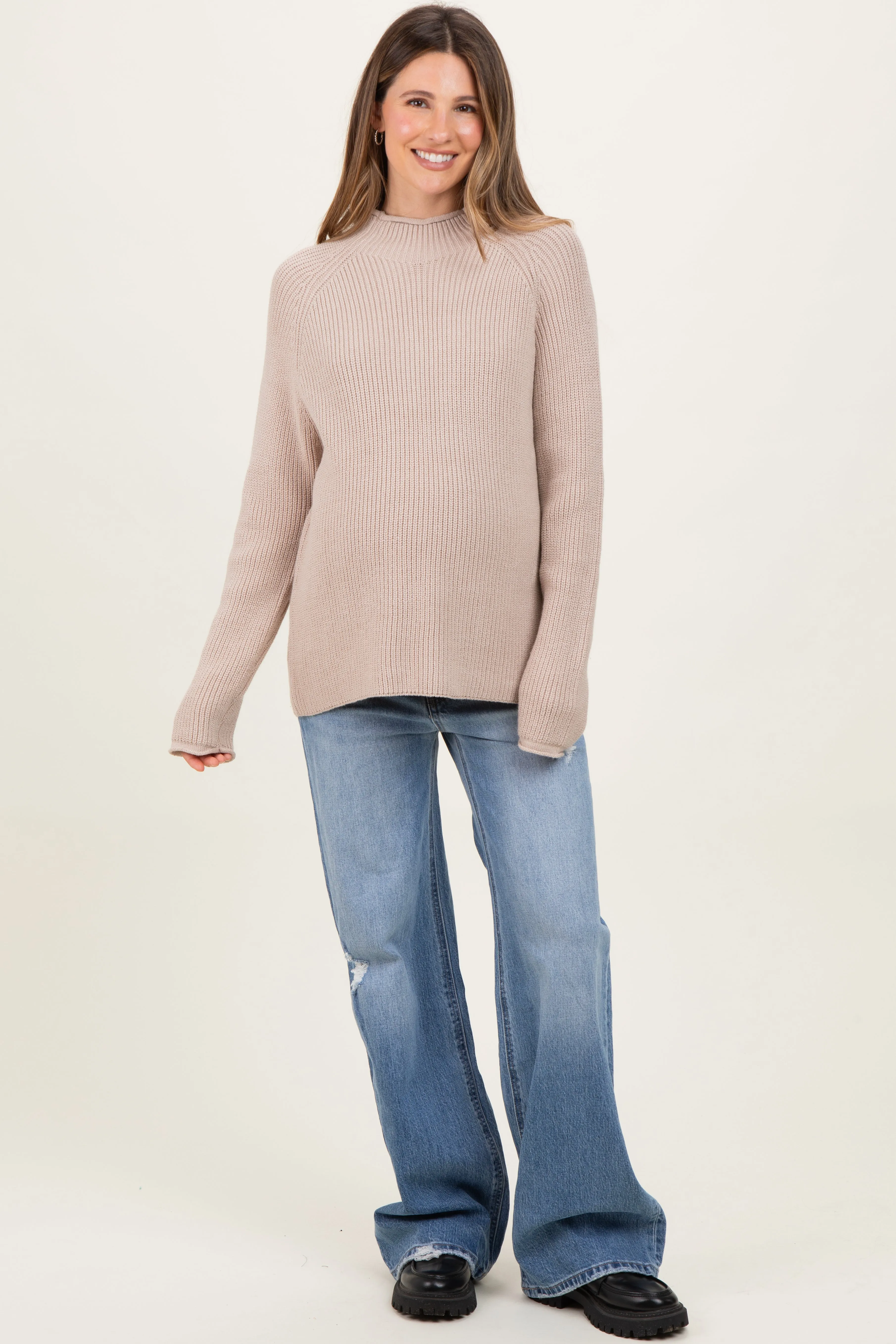 Blue High Rise Distressed Wide Leg Maternity Jeans sold by Pinkblush product image thumbnail 2