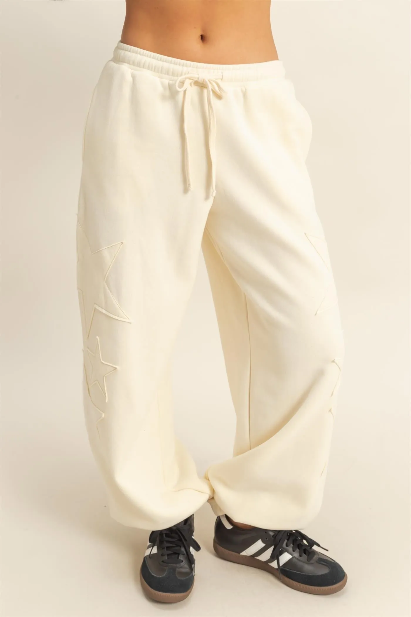 Cream Star Patch Drawstring Sweatpants sold by Pinkblush product image thumbnail 2