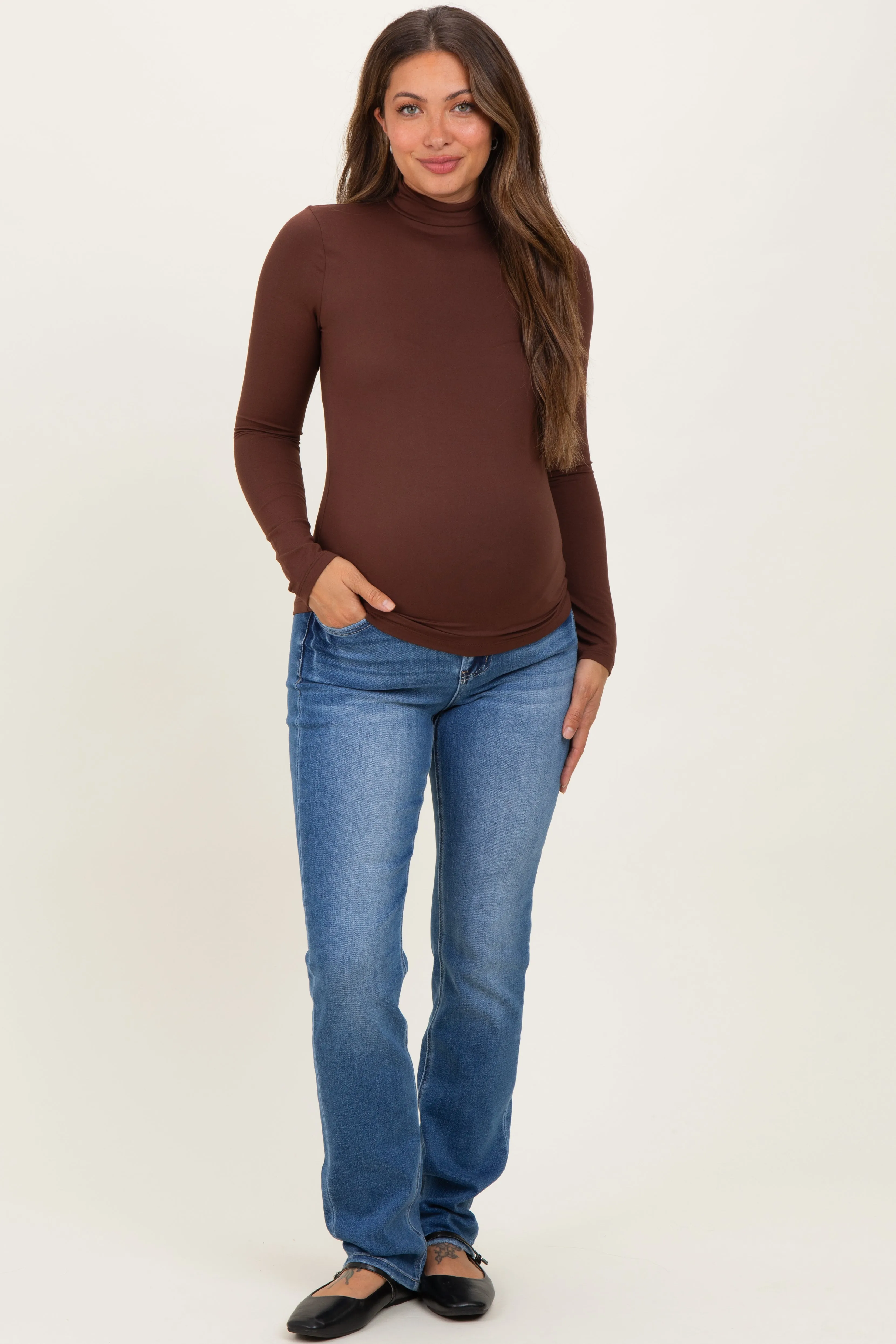 Brown Maternity Mock Neck Top sold by Pinkblush product image thumbnail 2