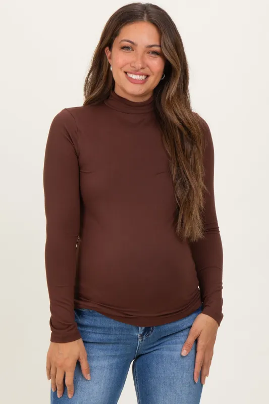 Brown Maternity Mock Neck Top sold by Pinkblush