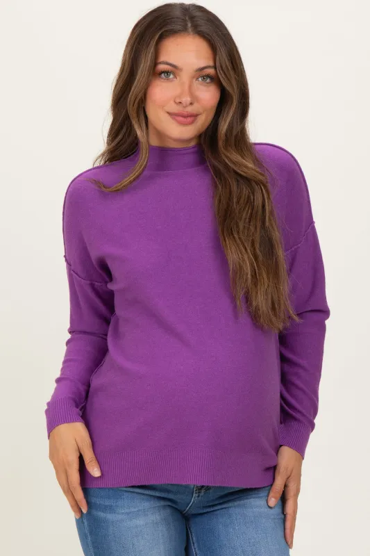 Violet Mock Neck Exposed Seam Maternity Sweater sold by Pinkblush