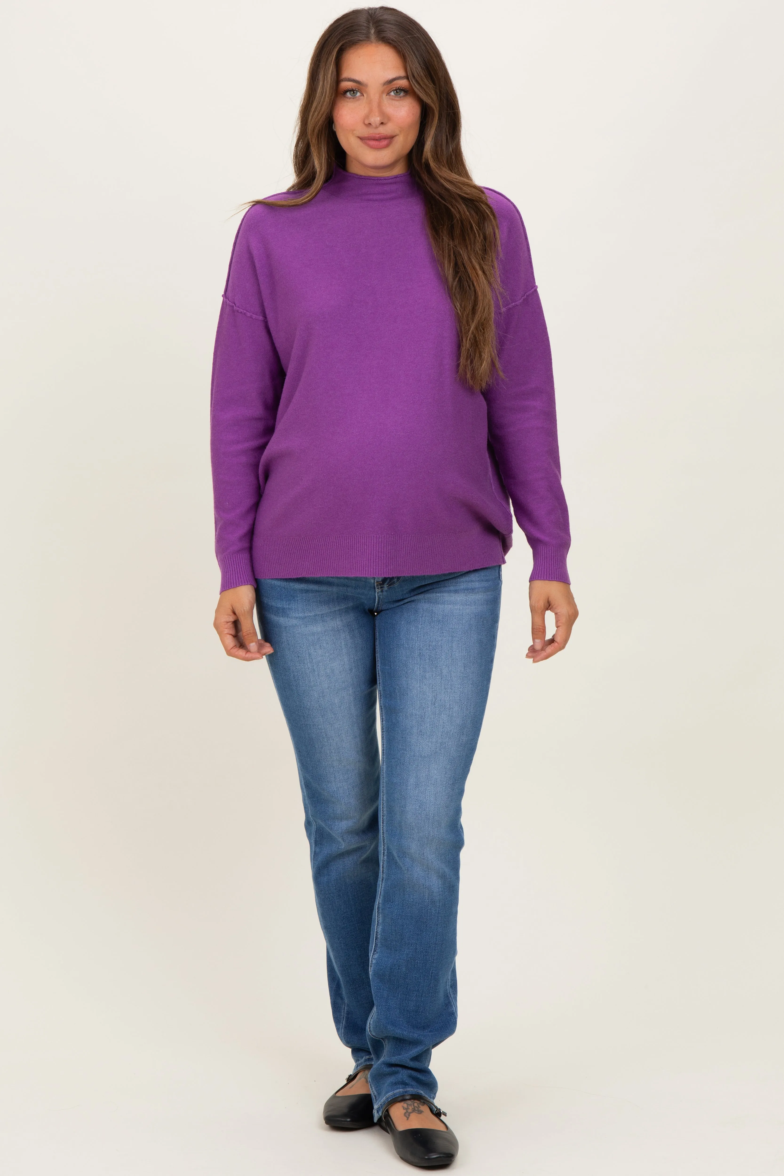 Violet Mock Neck Exposed Seam Maternity Sweater sold by Pinkblush product image thumbnail 2