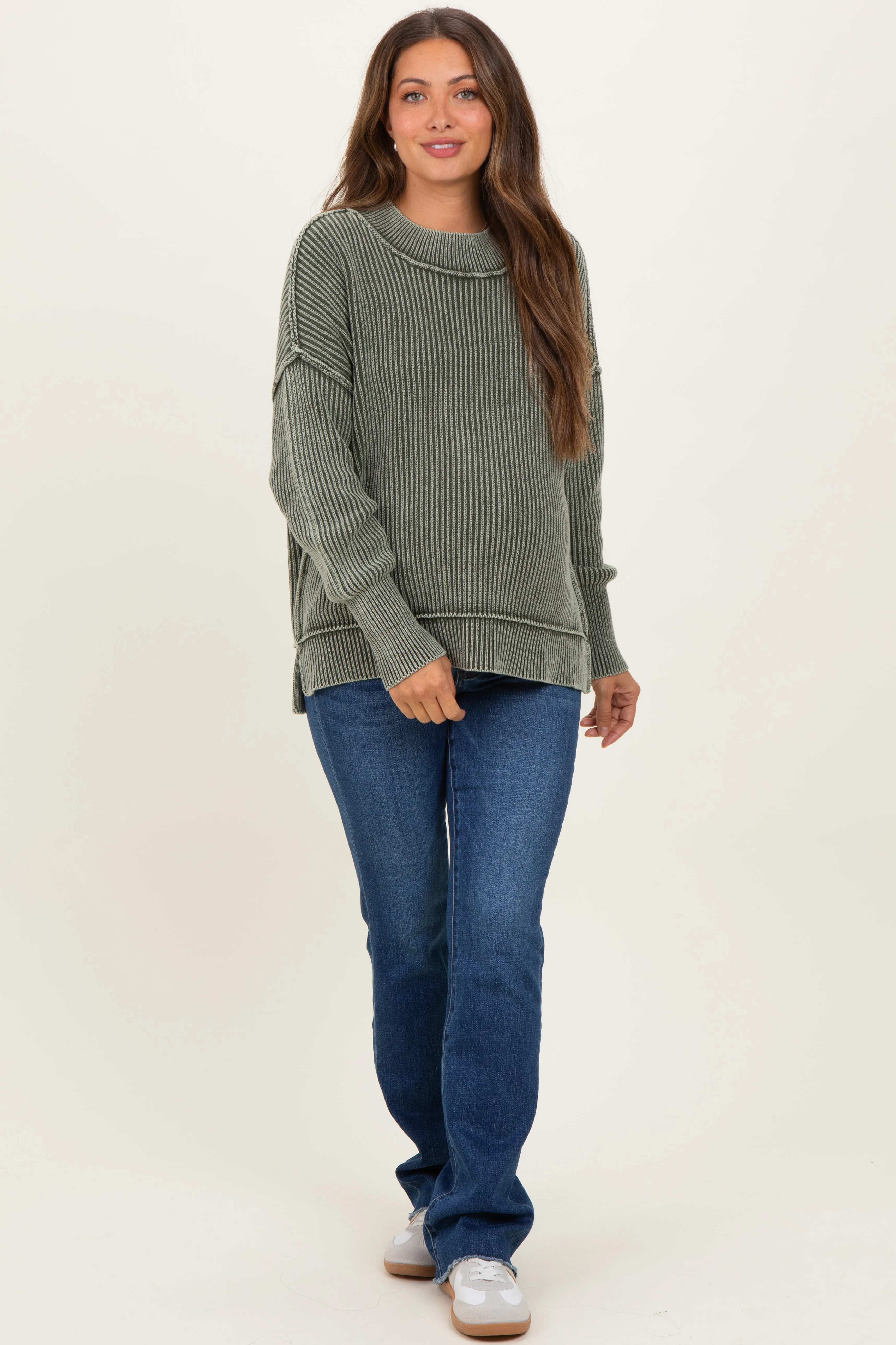 Olive Washed Side Slit Oversized Maternity Sweater sold by Pinkblush product image thumbnail 2