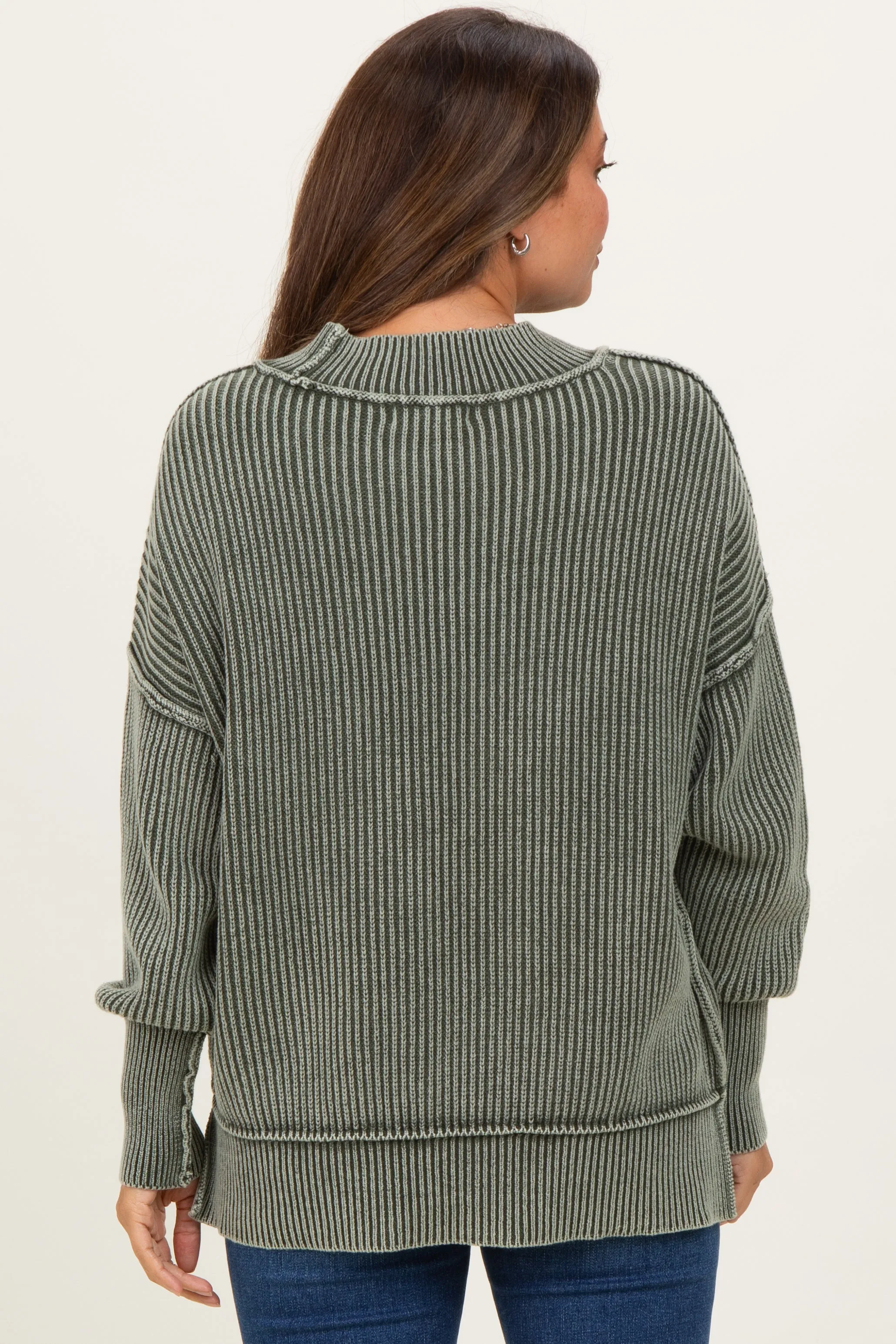 Olive Washed Side Slit Oversized Maternity Sweater sold by Pinkblush product image thumbnail 3