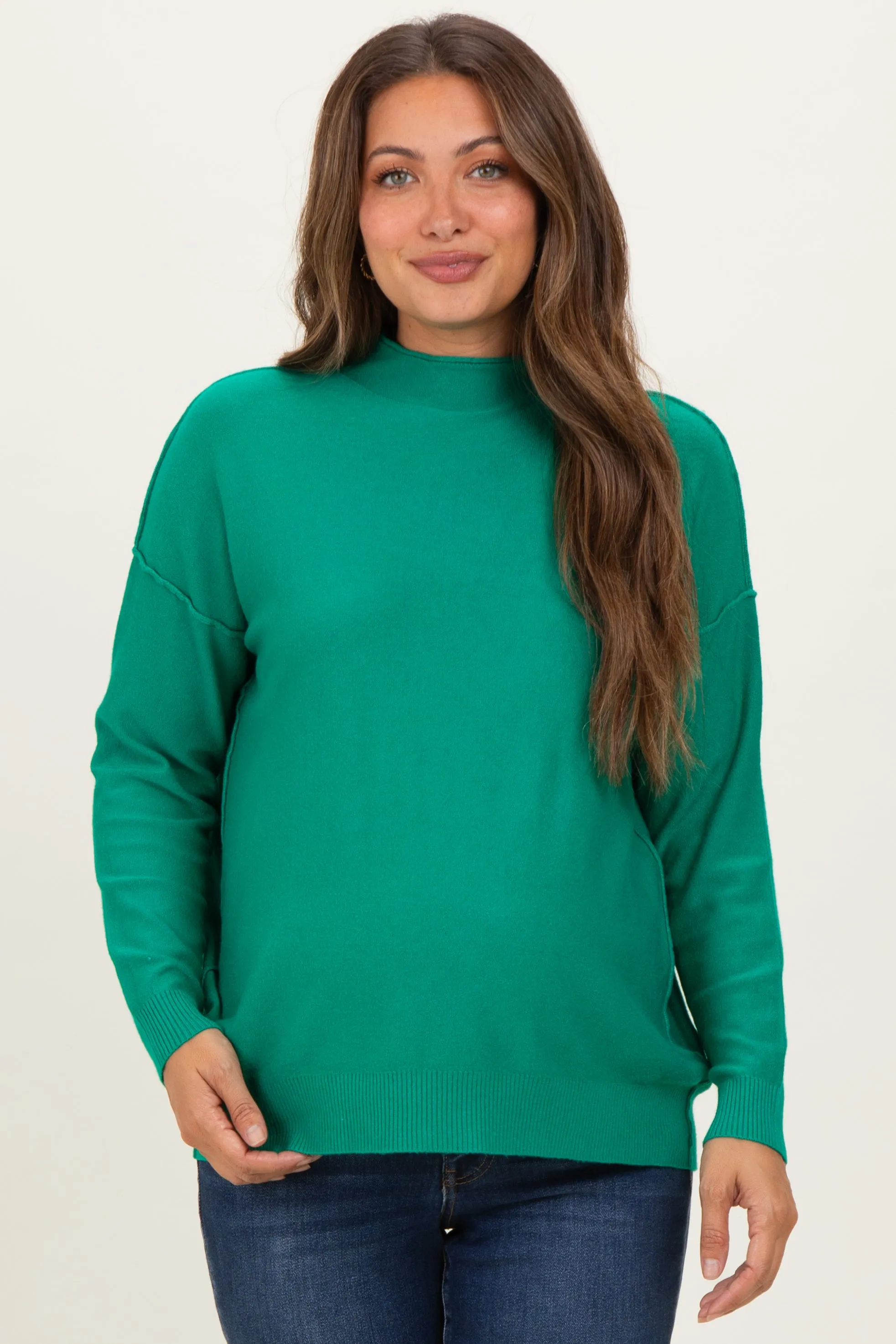 Green Mock Neck Exposed Seam Maternity Sweater sold by Pinkblush