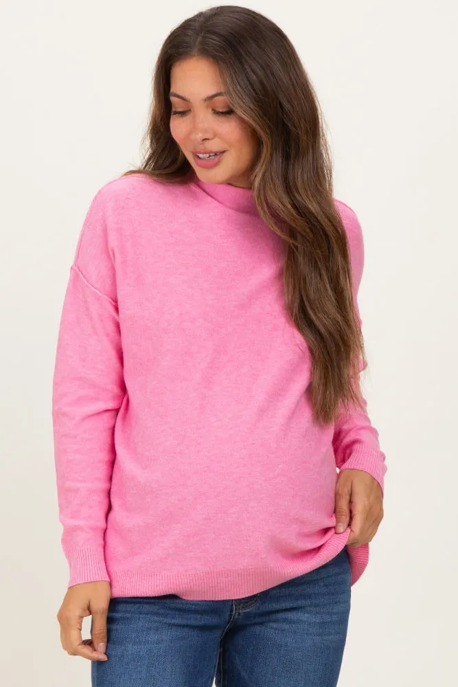 Pink Mock Neck Exposed Seam Maternity Sweater sold by Pinkblush