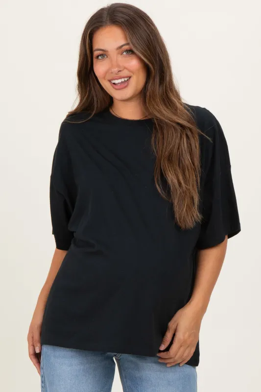Black Crew Neck Short Sleeve Oversized Maternity T-Shirt sold by Pinkblush