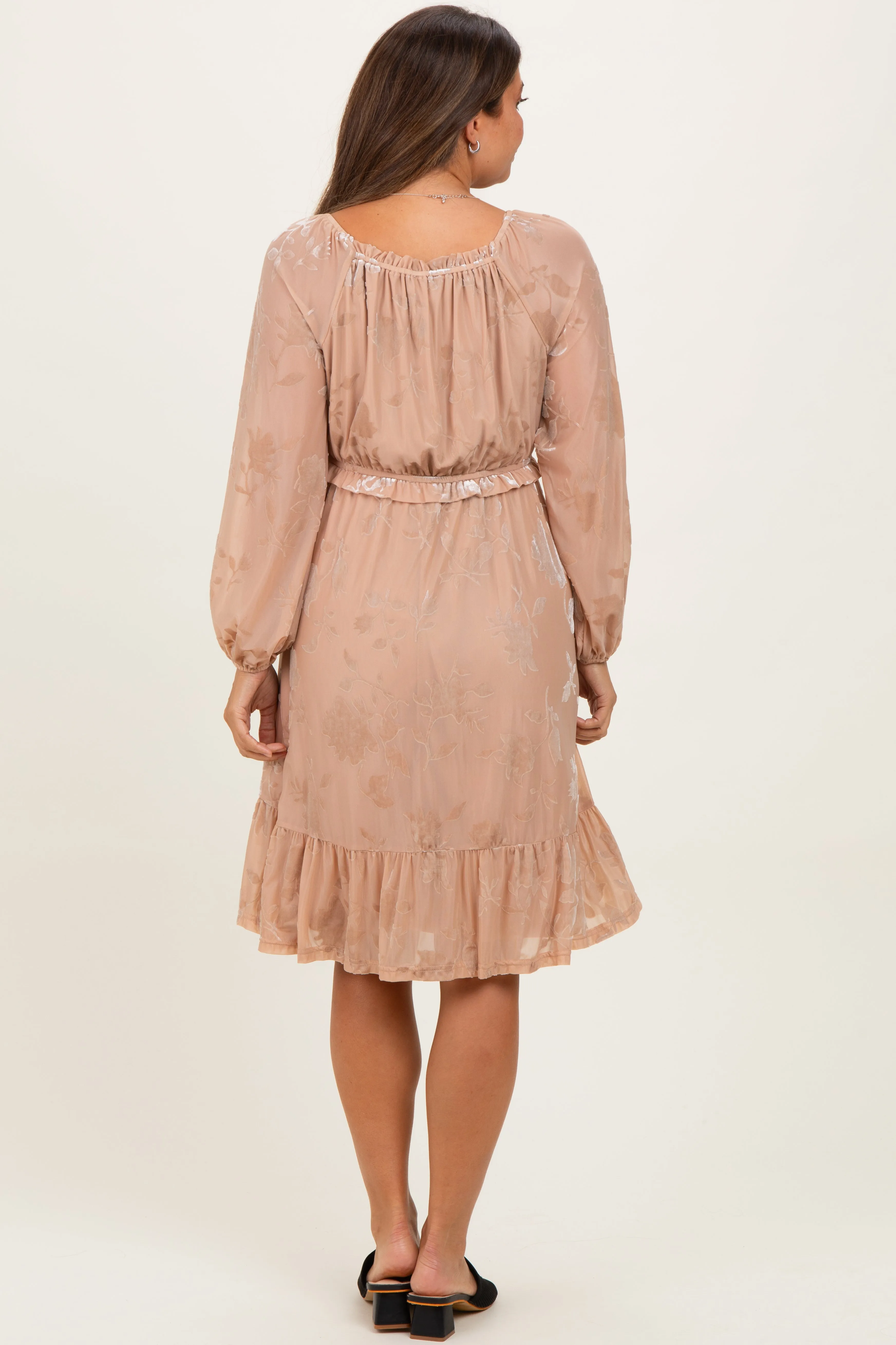 Mocha Floral Velvet Ruffle Accent Maternity Dress sold by Pinkblush product image thumbnail 3