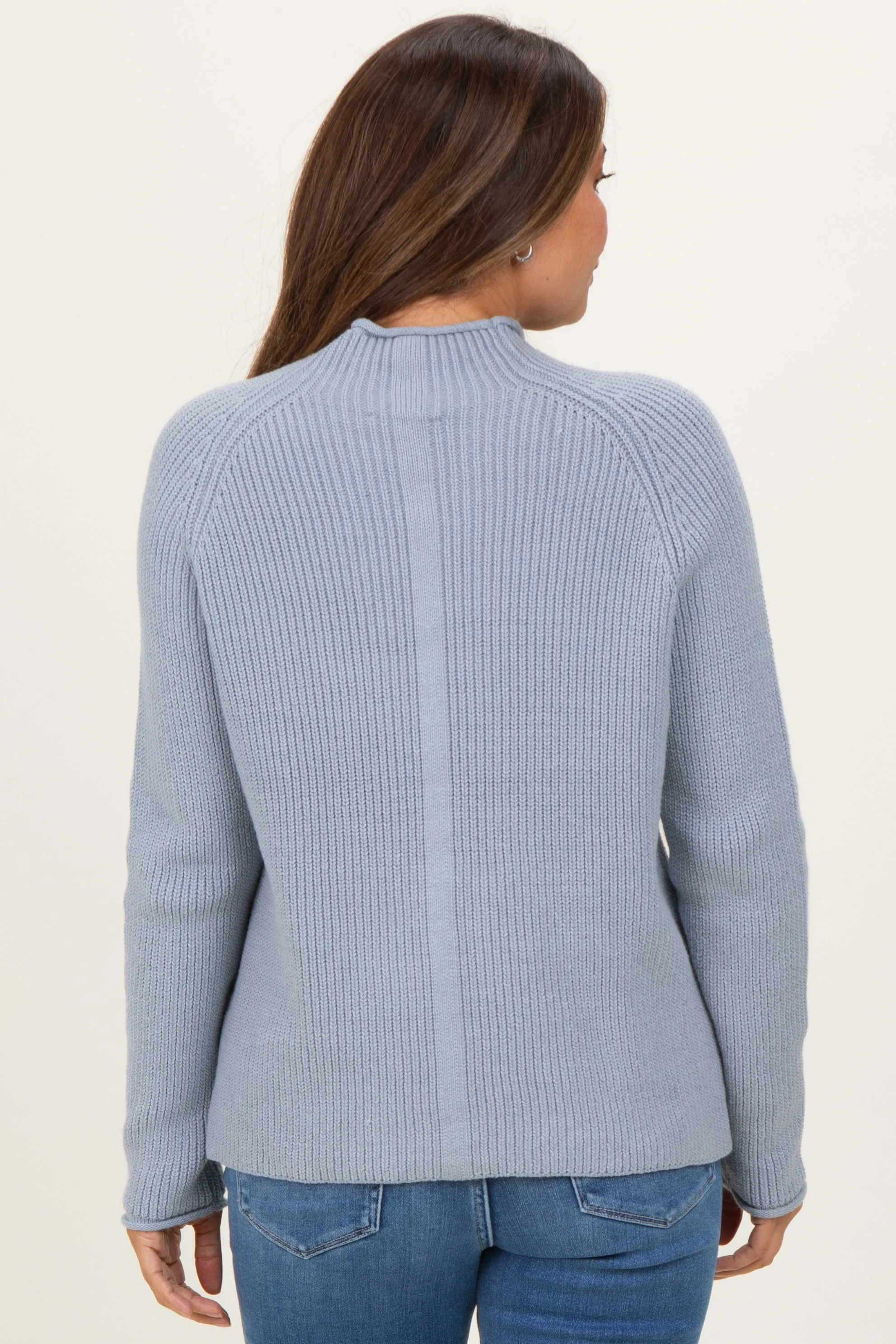 Light Blue Mock Neck Ribbed Knit Basic Maternity Sweater Top sold by Pinkblush product image thumbnail 4