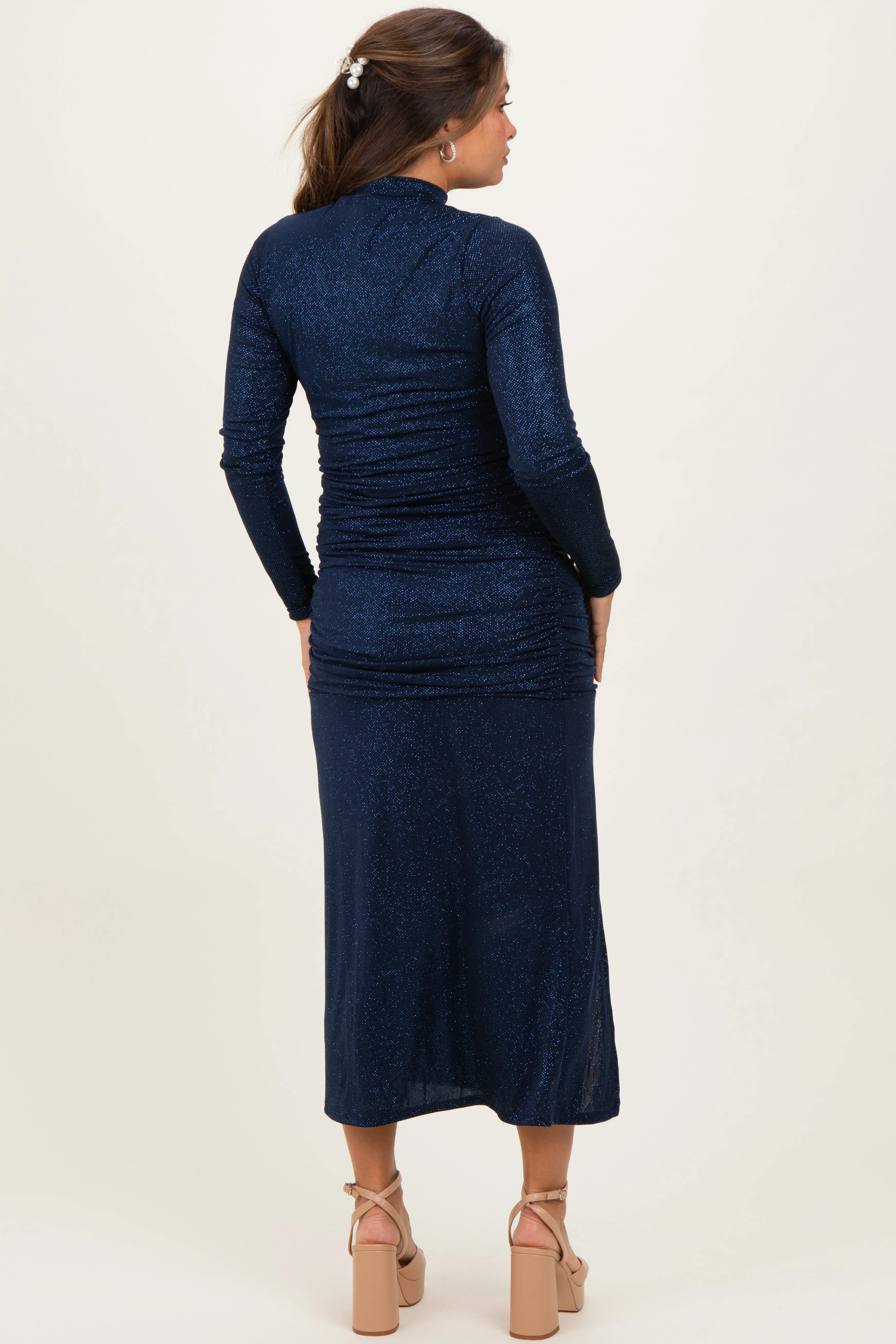 Navy Sequin Long Sleeve Mock Neck Maternity Maxi Dress sold by Pinkblush product image thumbnail 4