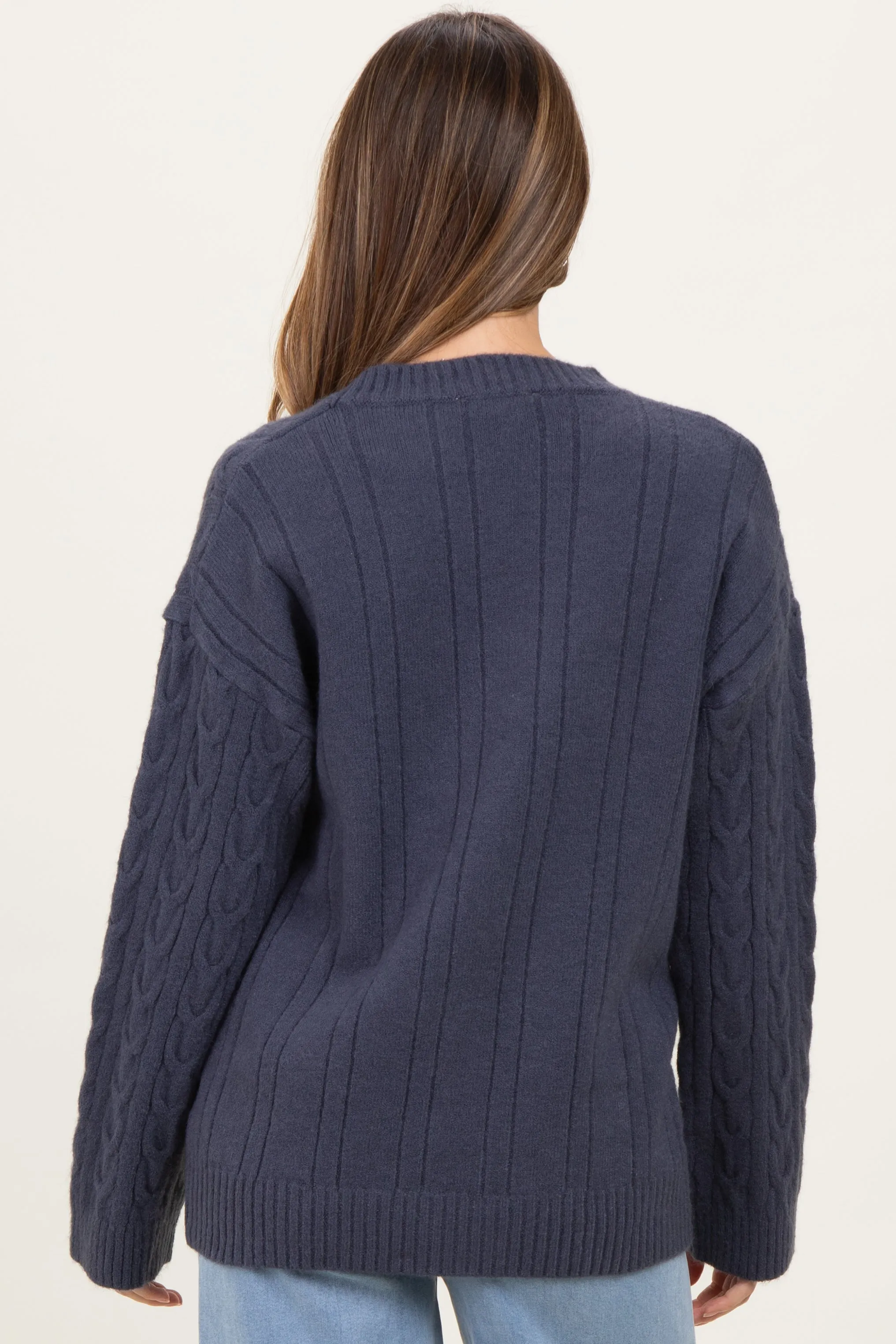 Navy Braid Knit Pattern Soft Fluffy Maternity Sweater Top sold by Pinkblush product image thumbnail 4
