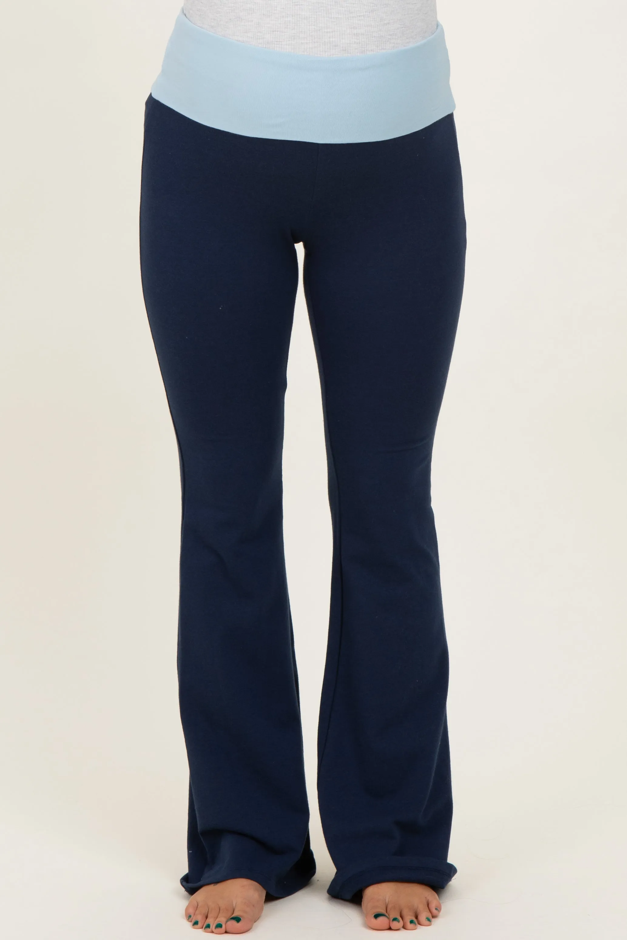 Navy Contrast Waistband Flared Maternity Lounge Pants sold by Pinkblush product image thumbnail 3
