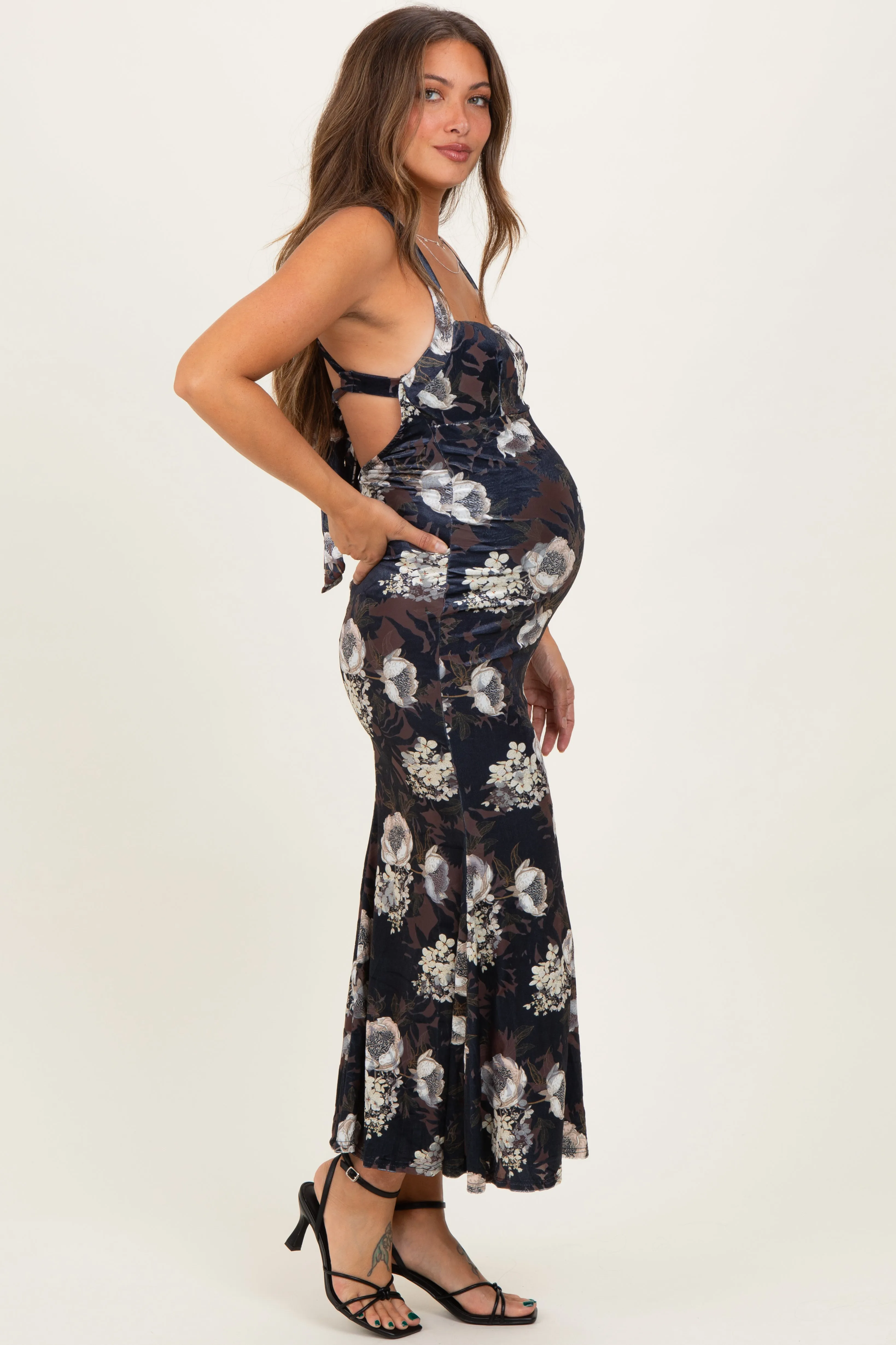 Black Lace Up Back Maternity Midi Dress sold by Pinkblush product image thumbnail 3