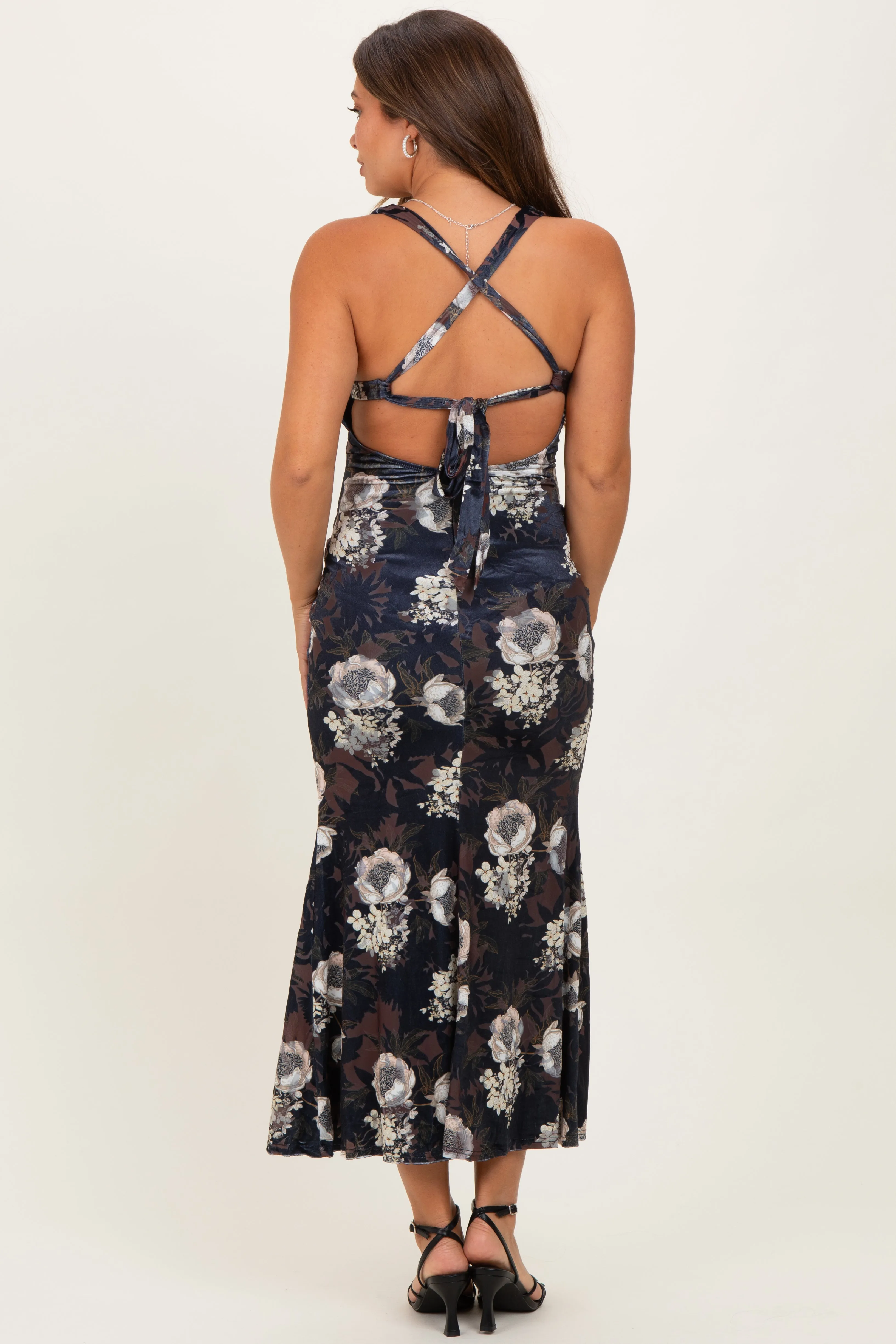 Black Lace Up Back Maternity Midi Dress sold by Pinkblush product image thumbnail 4
