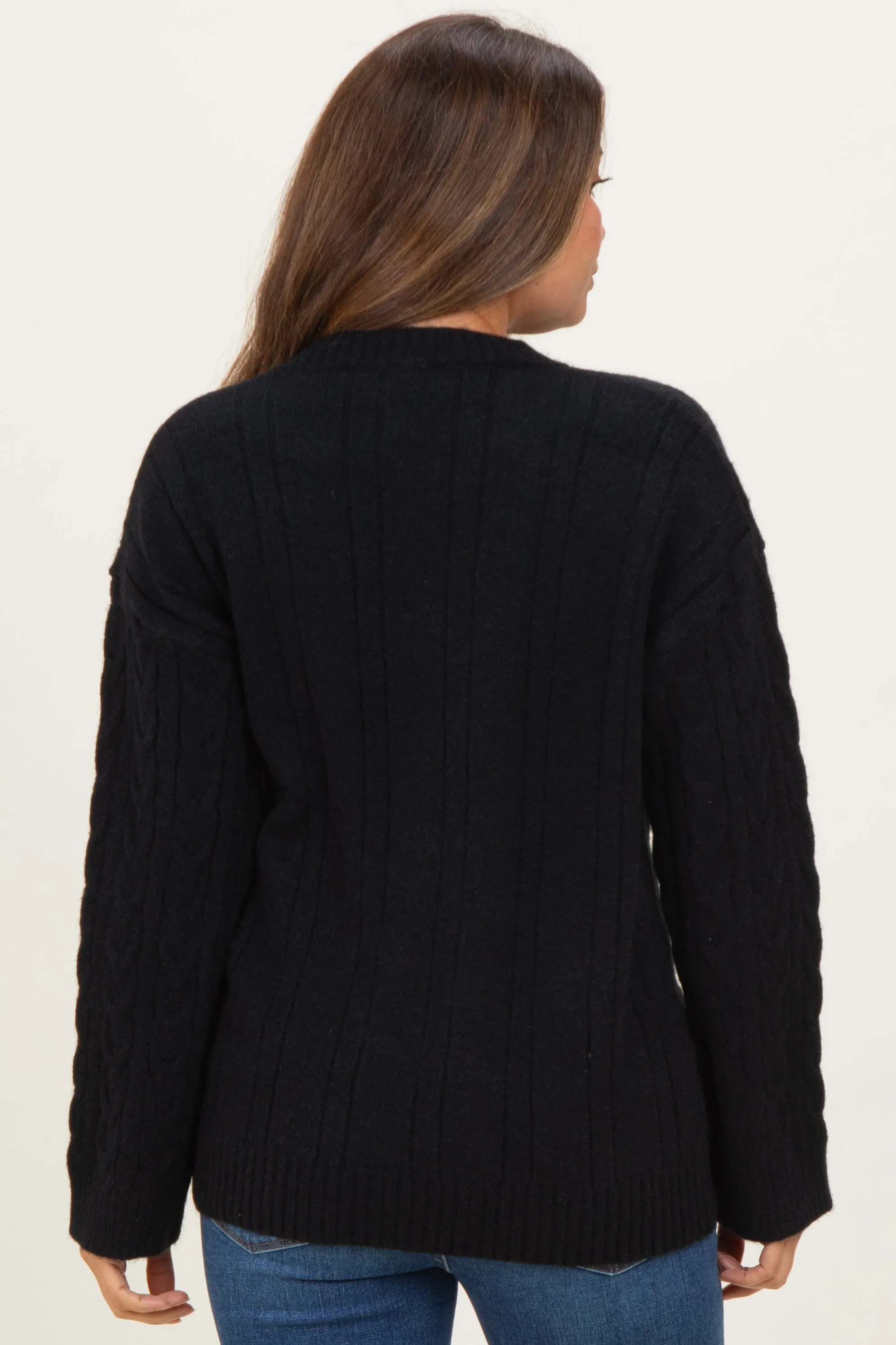 Black Braid Knit Pattern Soft Fluffy Maternity Sweater Top sold by Pinkblush product image thumbnail 4