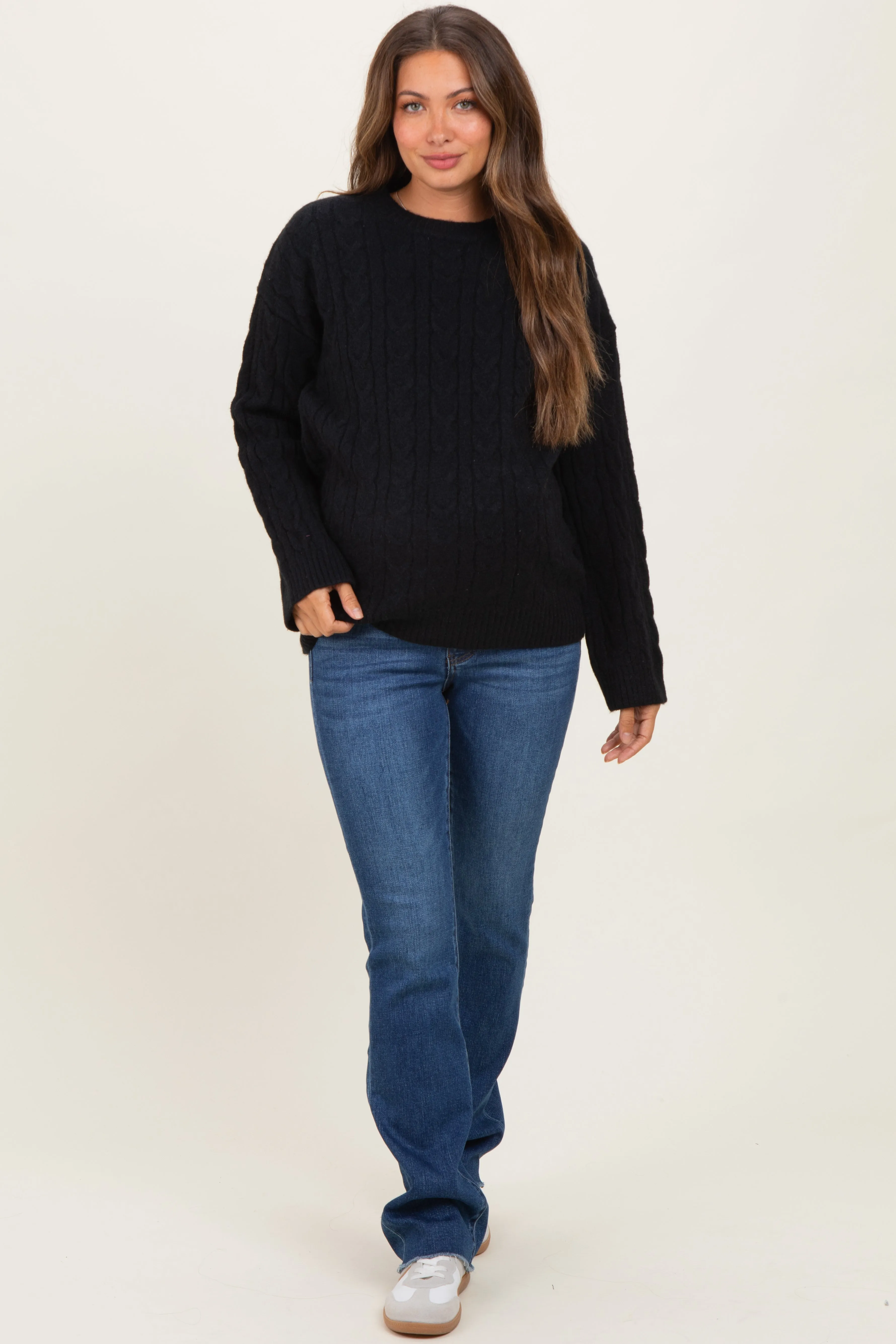 Black Braid Knit Pattern Soft Fluffy Maternity Sweater Top sold by Pinkblush product image thumbnail 2