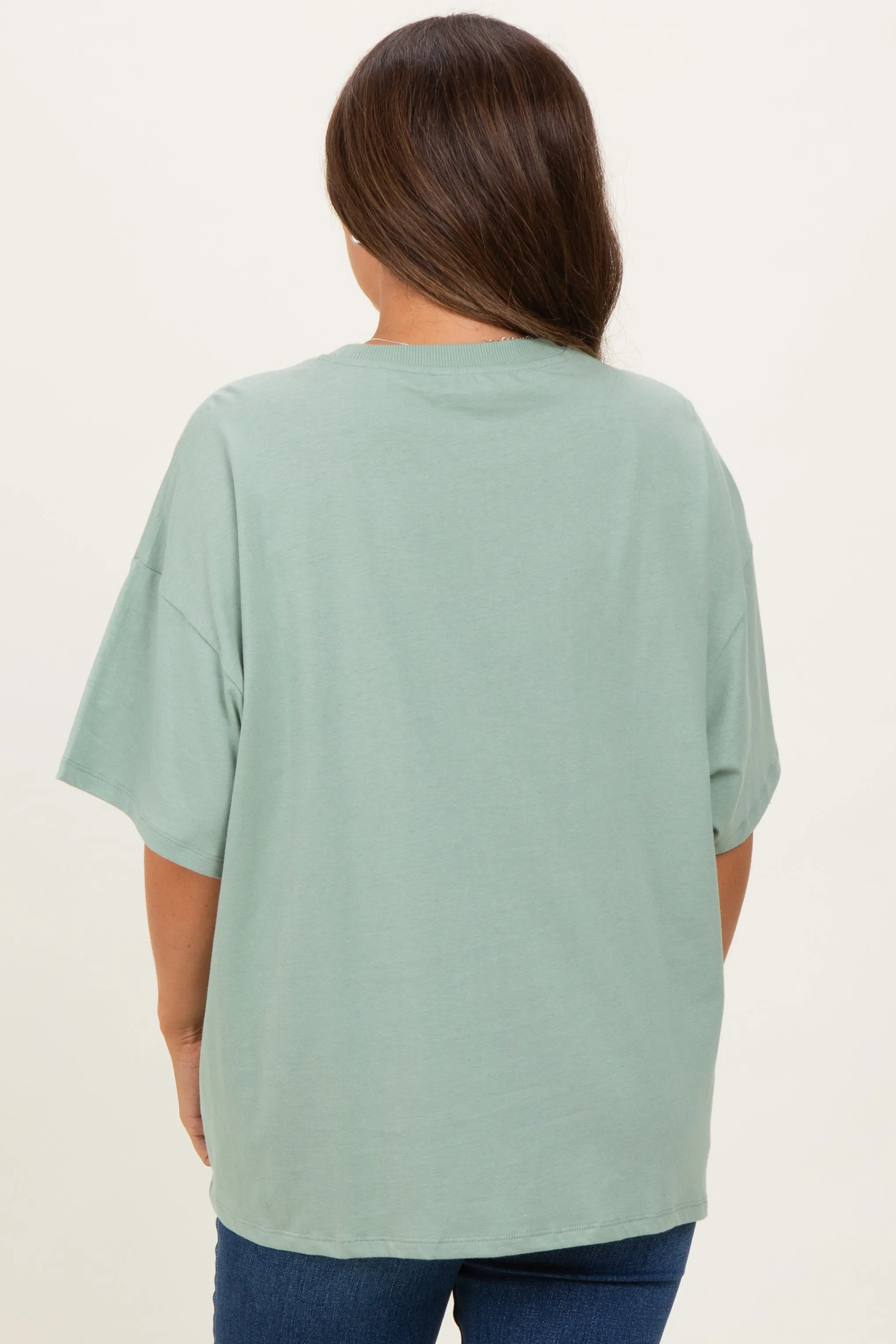 Light Sage Crew Neck Short Sleeve Oversized Maternity T-Shirt sold by Pinkblush product image thumbnail 4