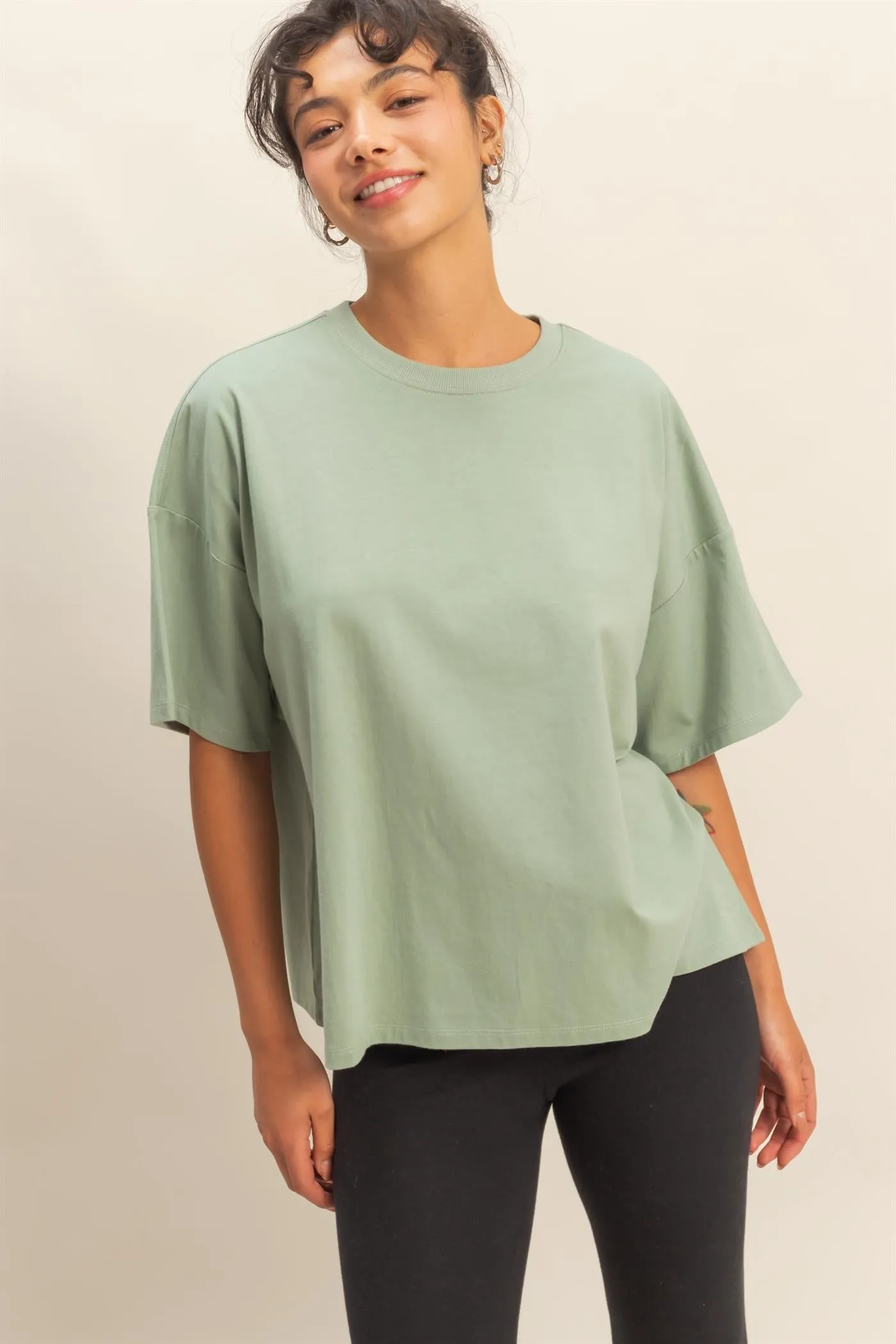 Light Sage Crew Neck Short Sleeve Oversized Maternity T-Shirt sold by Pinkblush product image thumbnail 5
