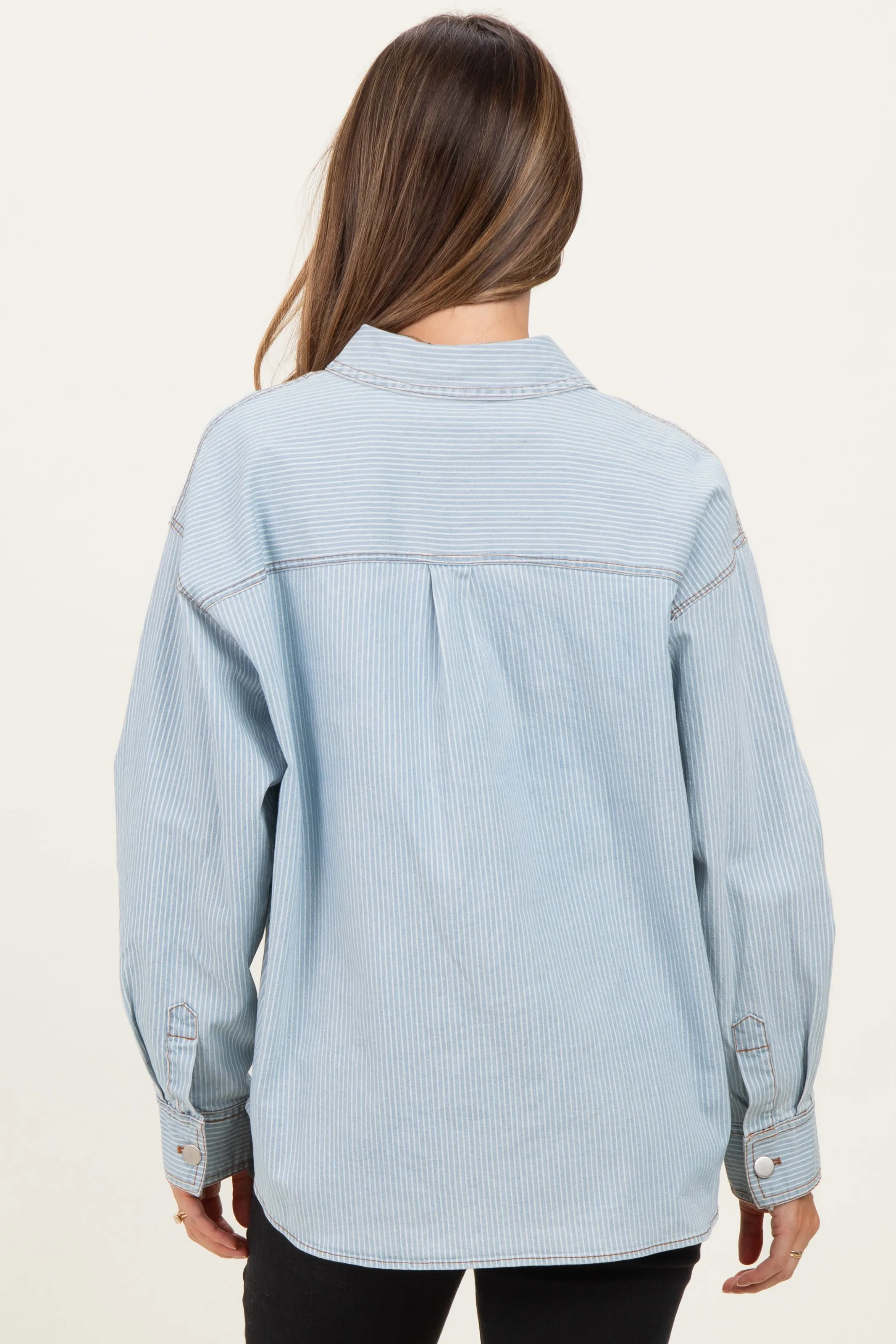 Denim-White Stripe Oversized Maternity Shacket sold by Pinkblush product image thumbnail 4