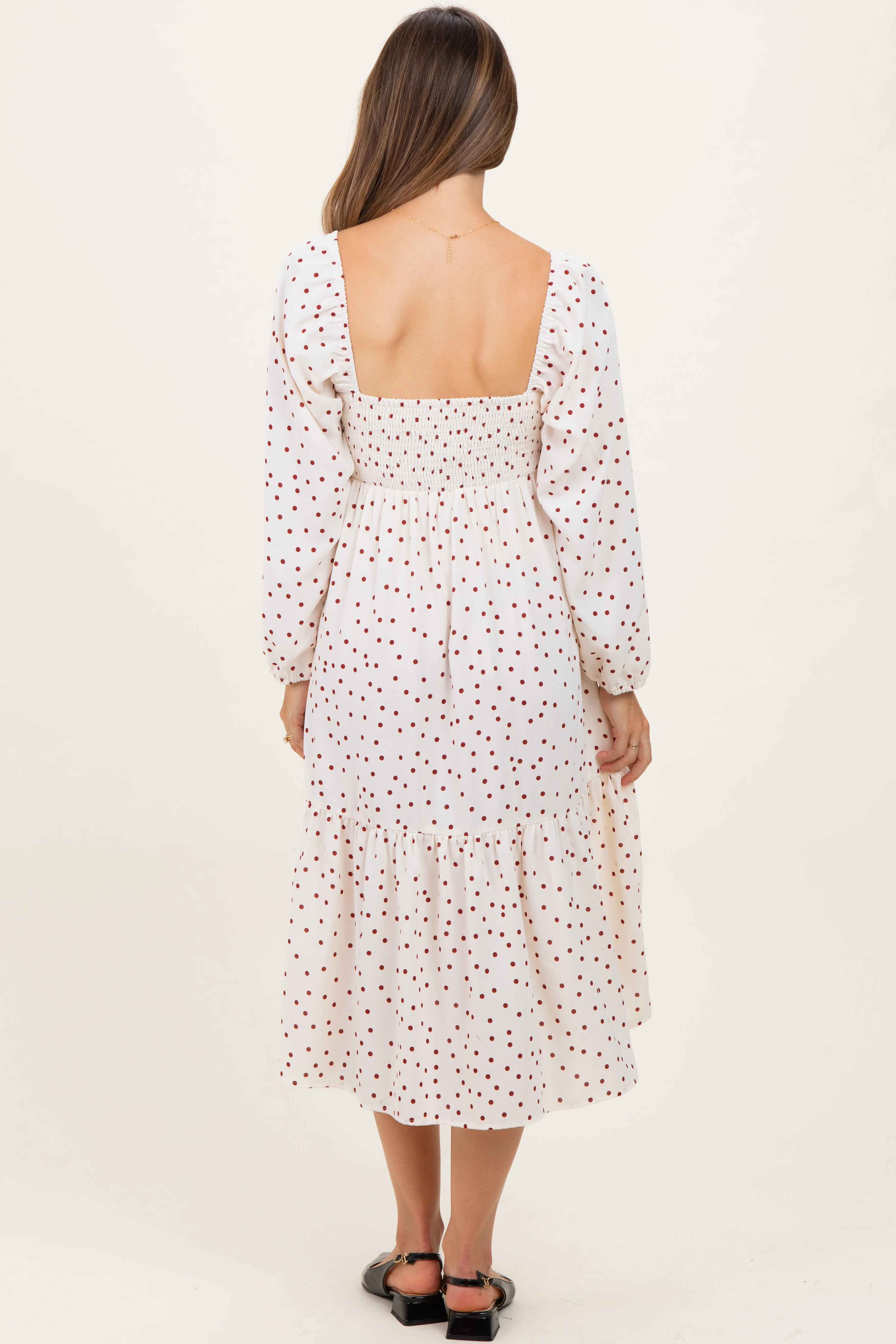 Cream Polka Dots Sweetheart Neck Maternity Midi Dress sold by Pinkblush product image thumbnail 3