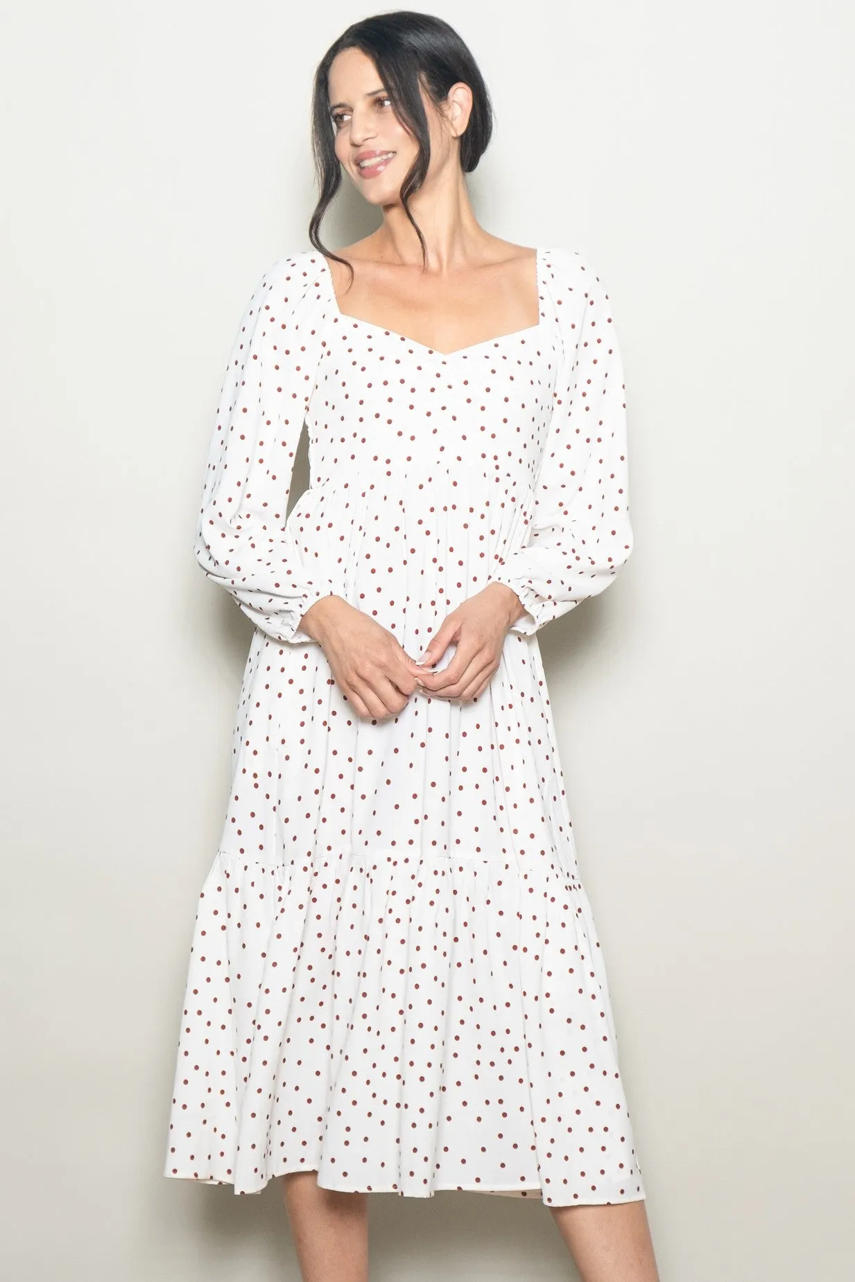 Cream Polka Dots Sweetheart Neck Maternity Midi Dress sold by Pinkblush product image thumbnail 4
